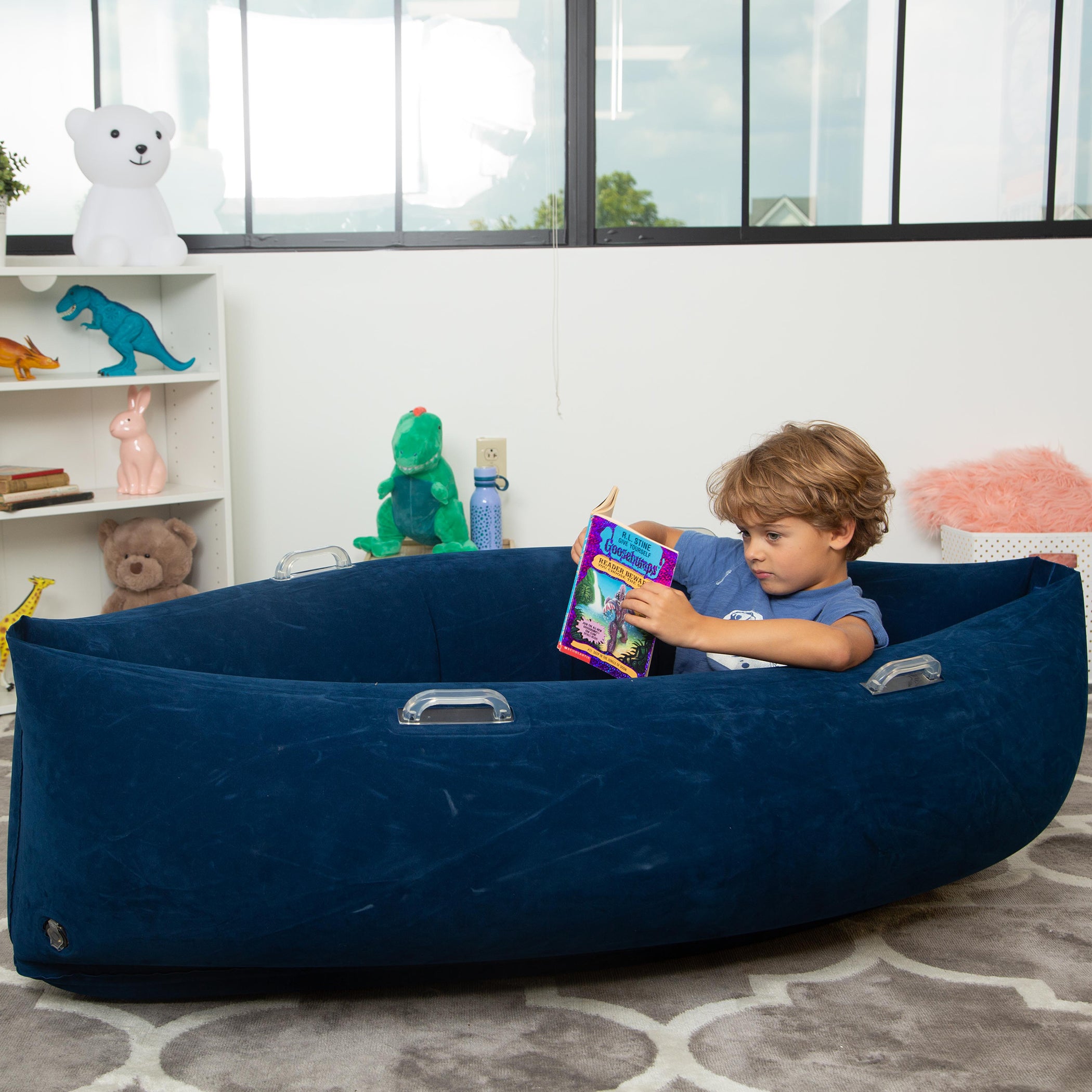 Bouncyband Comfy Hugging Peapod Sensory Pod for Kids, 60", Blue - Image 5