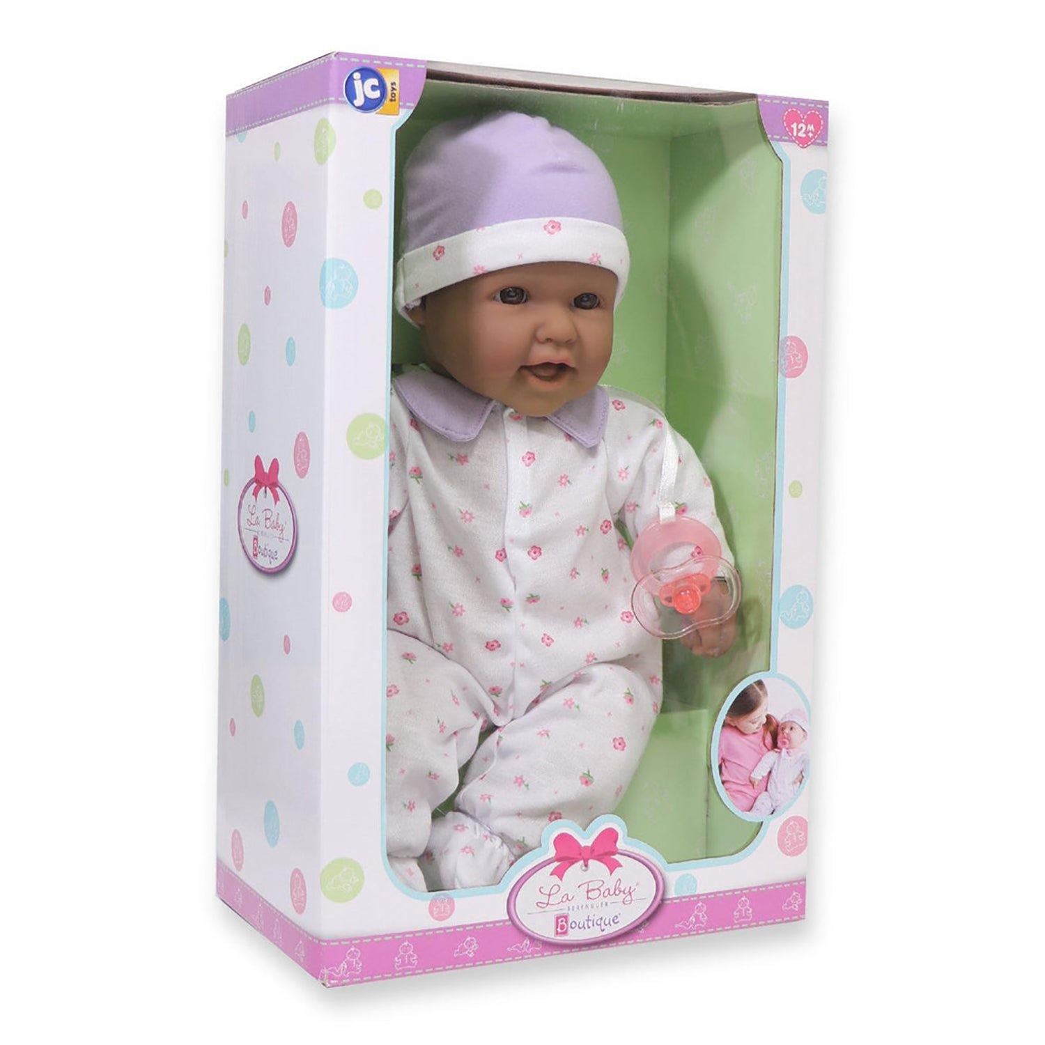 JC Toys La Baby Soft 16-inch Doll - Purple Outfit with Pacifier - Image 6