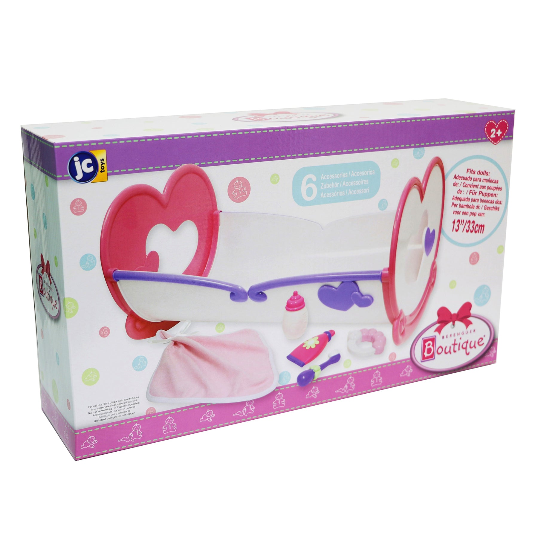 JC Toys Deluxe Rocking Doll Crib with Heart Design & Accessories - Image 2