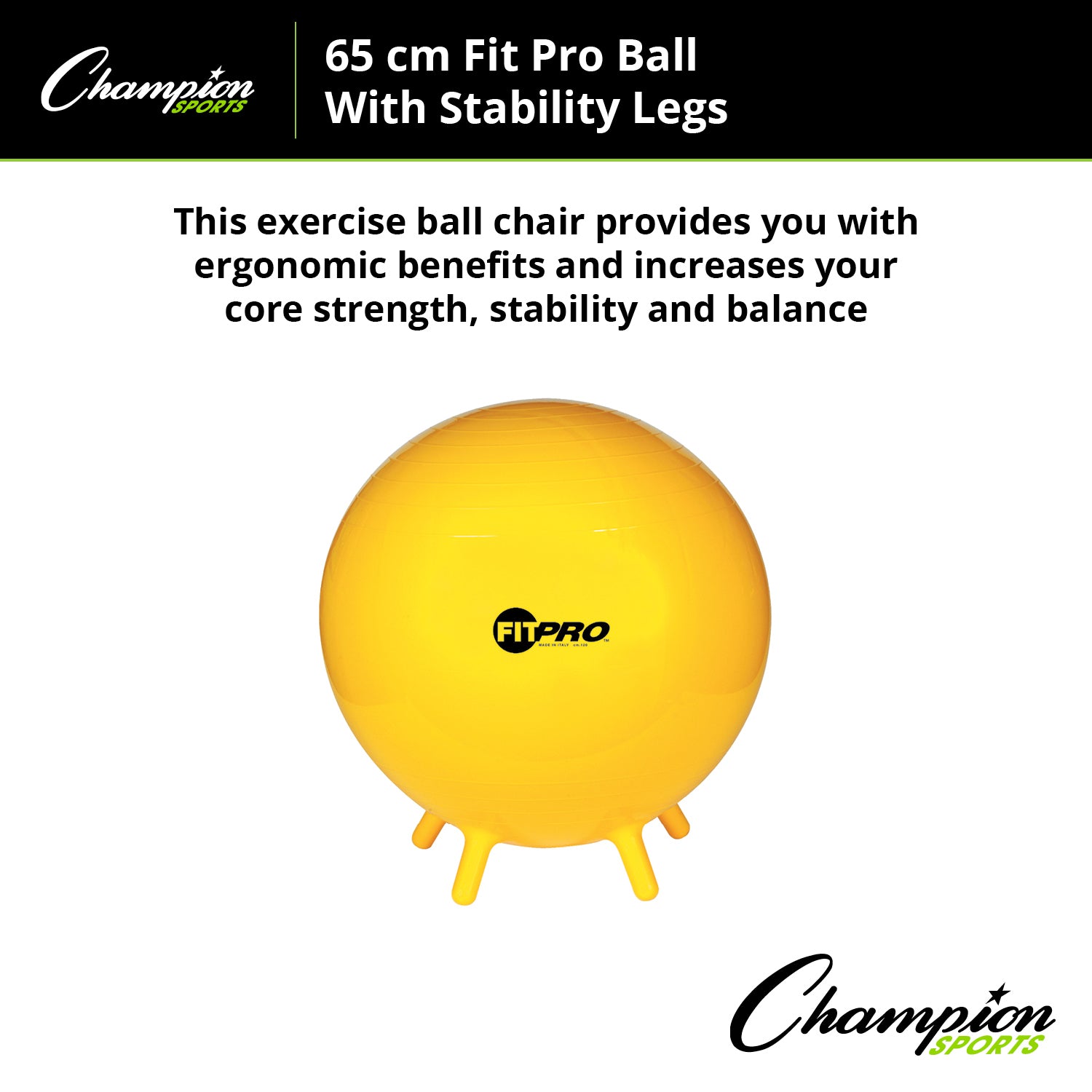 Champion Sports FitPro Ball with Stability Legs, 65cm - Stability & Strength Trainer - Image 4