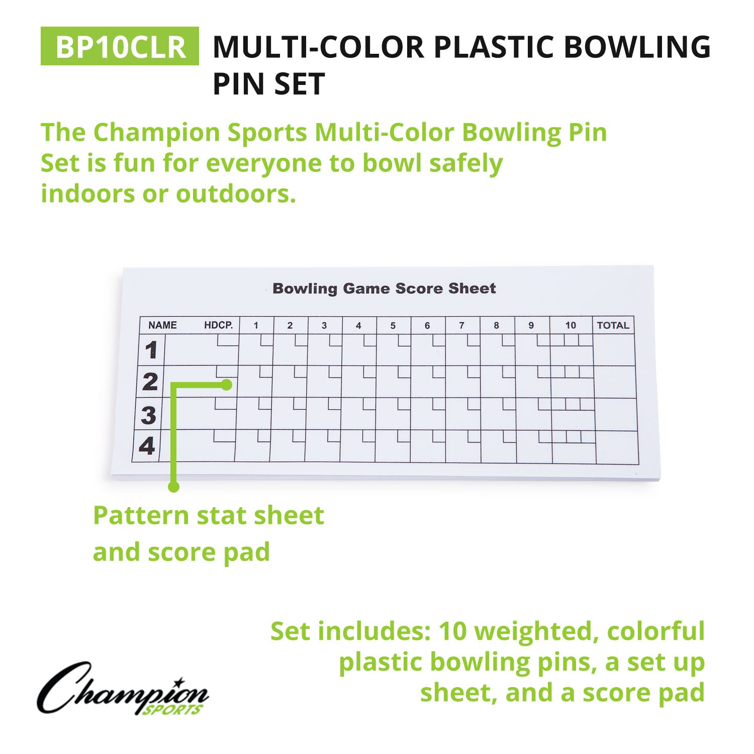 Champion Sports Vibrant 10-Pin Multicolor Bowling Set - Image 4