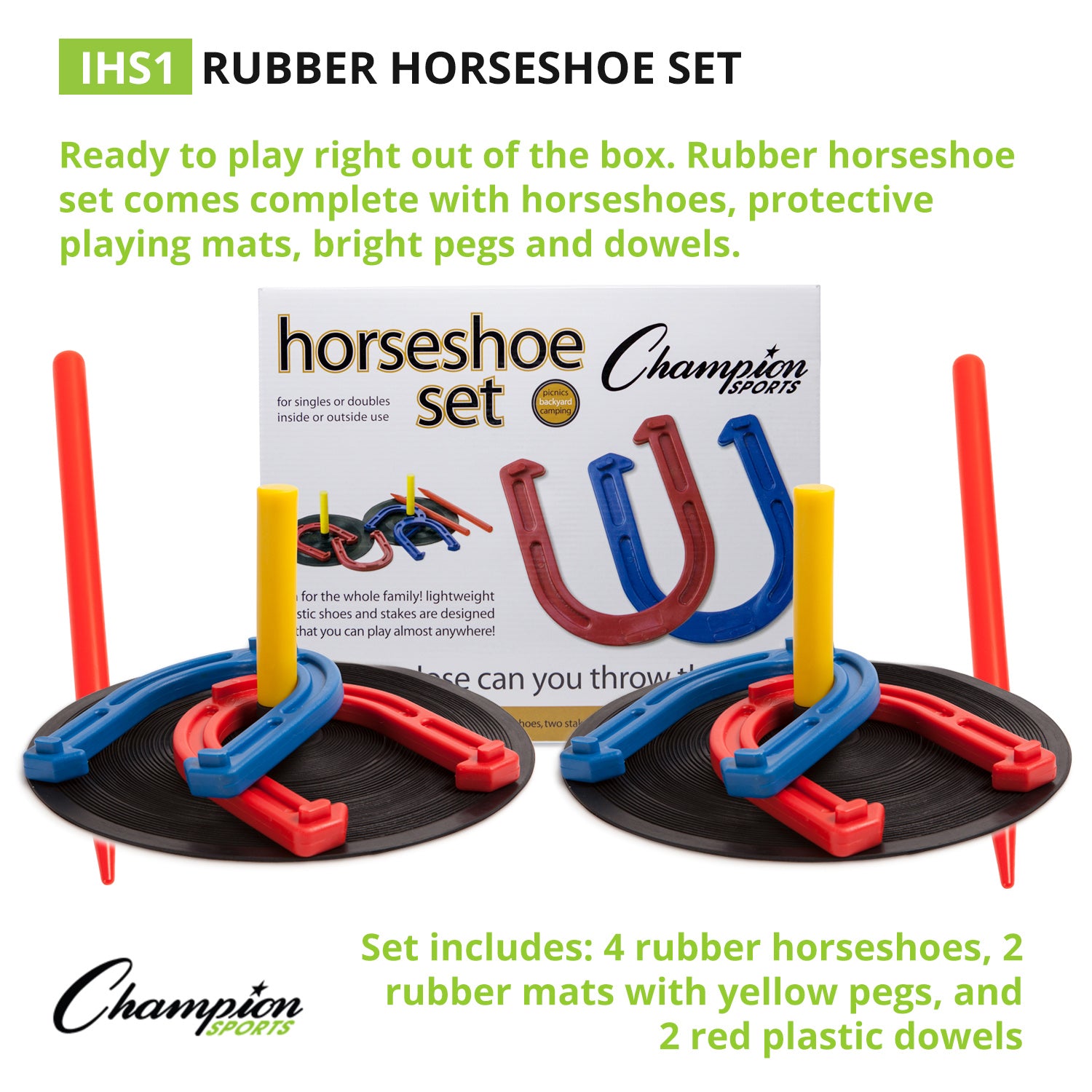 Champion Sports Indoor-Outdoor Rubber Horseshoe Game Set - Image 2