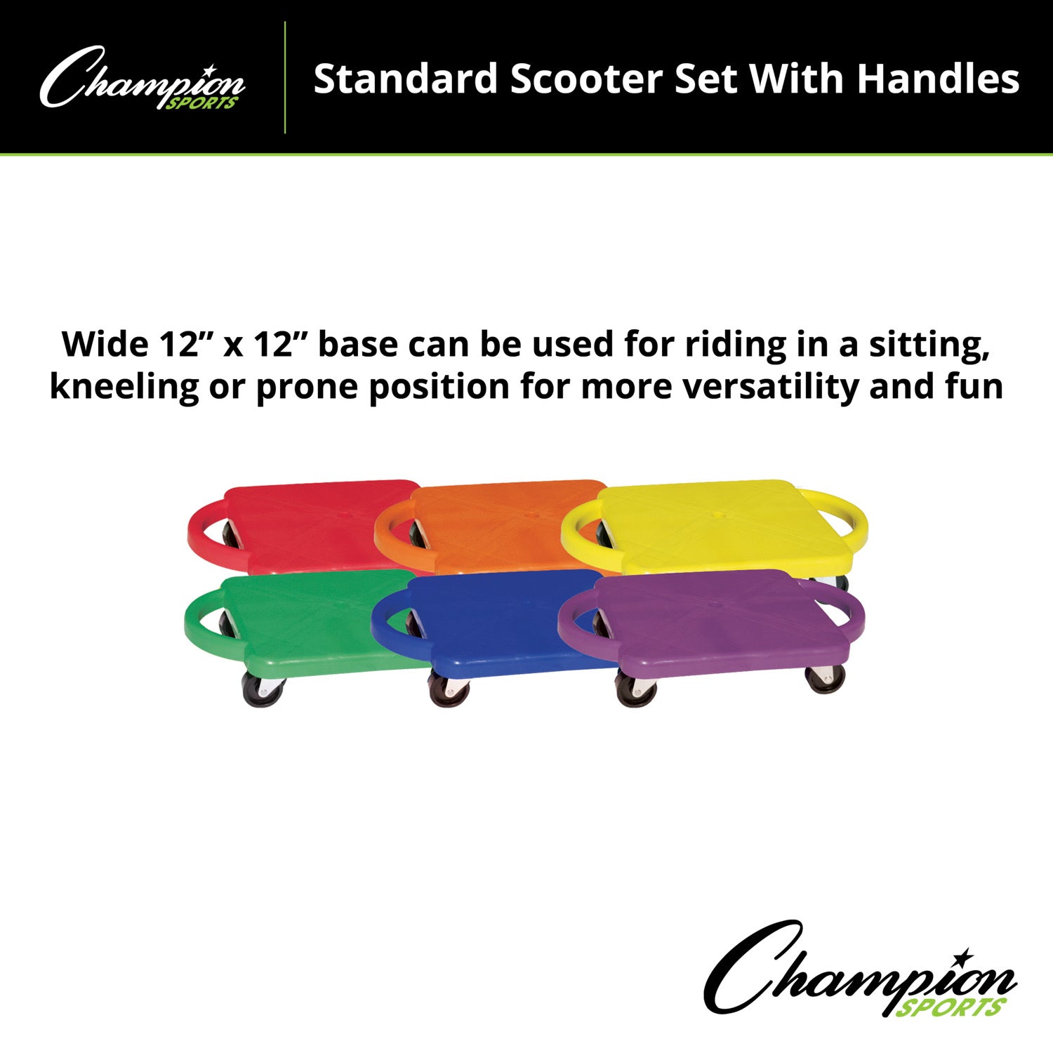 Champion Sports Colorful Scooter Board Set with Handles - 6-Pack - Image 3