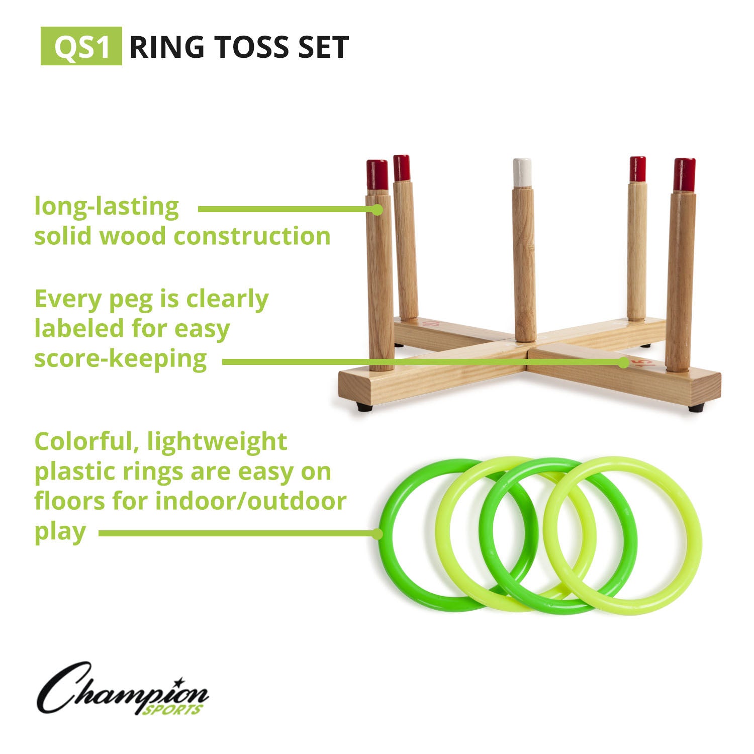 Champion Sports Classic Wooden Ring Toss Game Set - Image 2