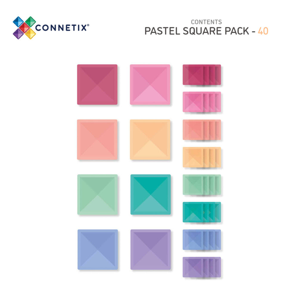 Connetix Pastel Magnetic Tiles 40-Piece Square Pack - Creative Play Set - Image 2