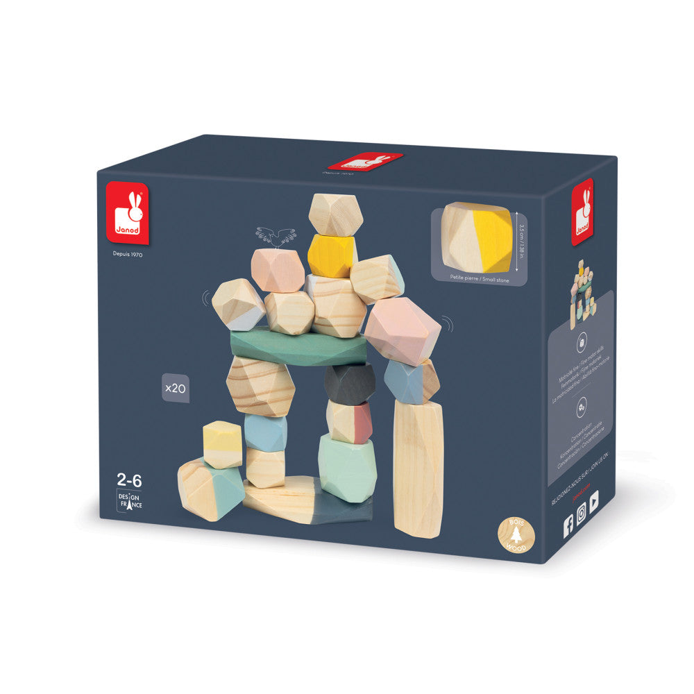 Janod Sweet Cocoon - Colorful Stacking Wooden Stones - Image 2