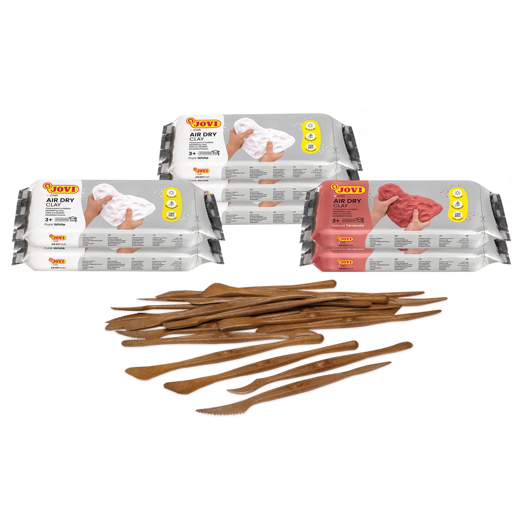 JOVI Air Dry Clay School Pack - 7 Bars, 1.1 Lb Each & 20 Spatulas, Assorted Colors - Image 2