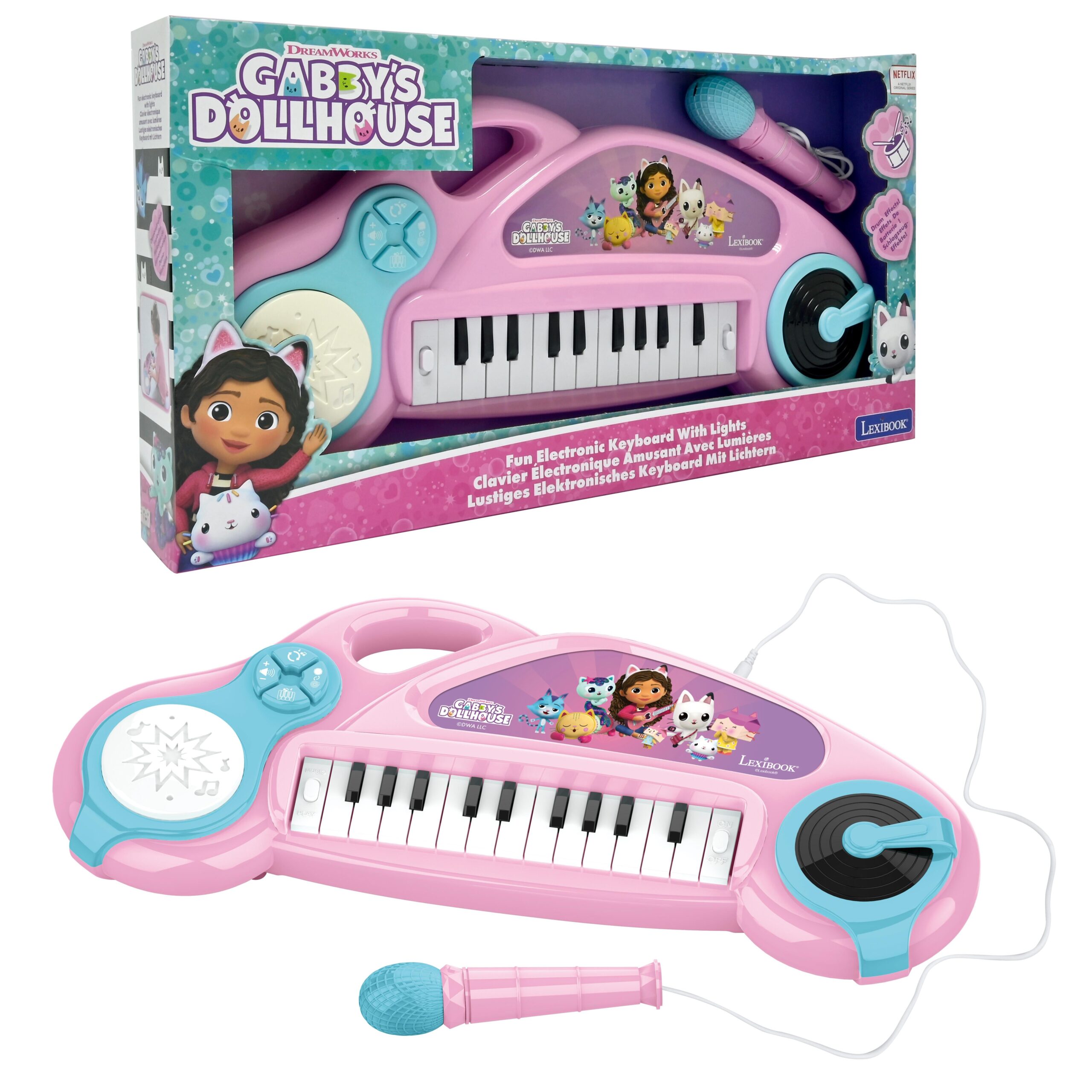 Gabby's Dollhouse Pink Electronic Piano Keyboard with Microphone - Image 5