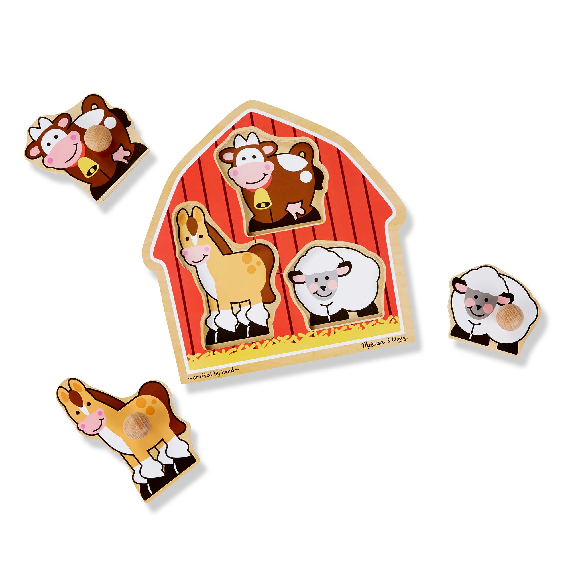 Melissa & Doug Barnyard Animals 3 pc Wooden Peg Puzzle - Image 2