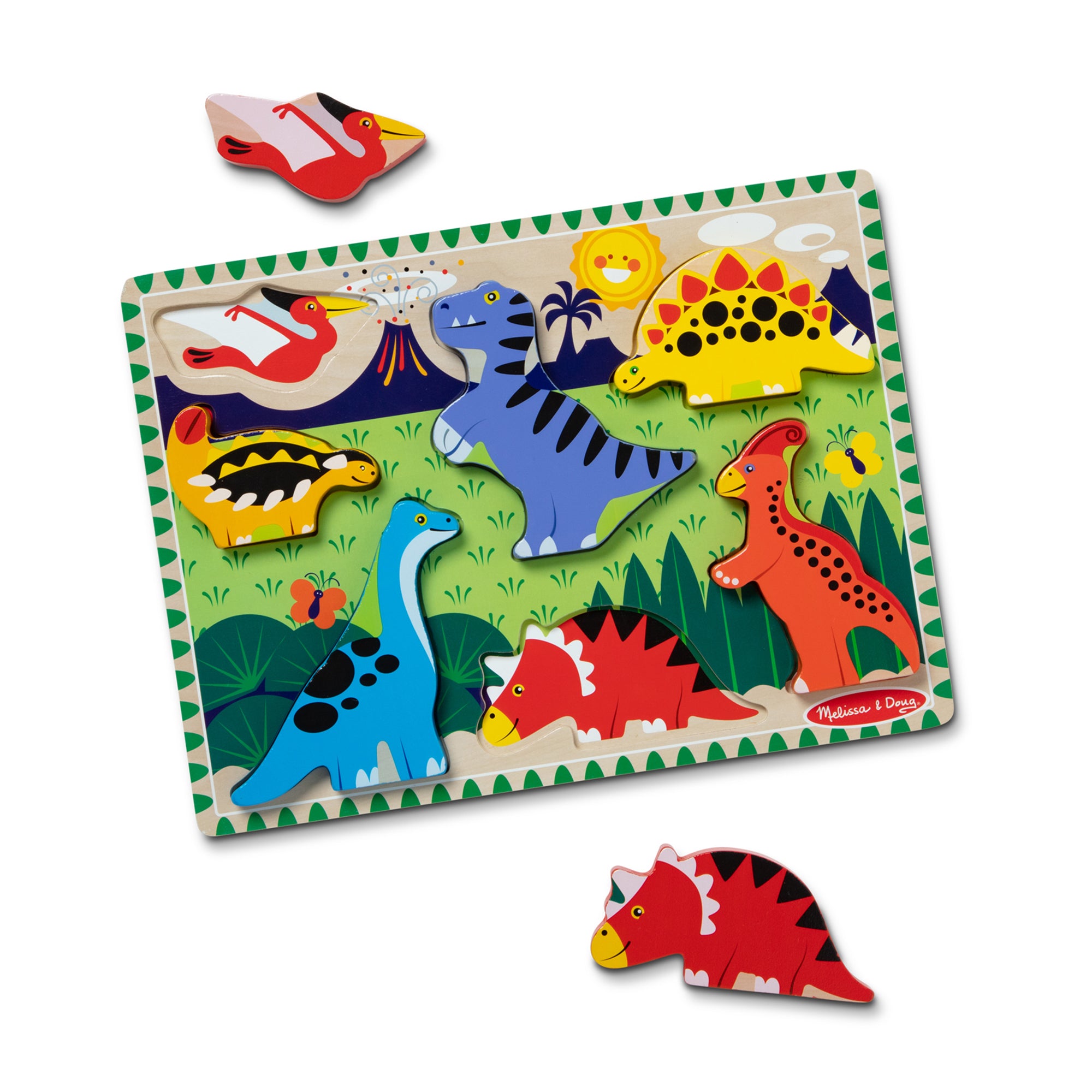 Melissa & Doug Dinosaur Theme 7-Piece Wooden Chunky Puzzle - Image 2
