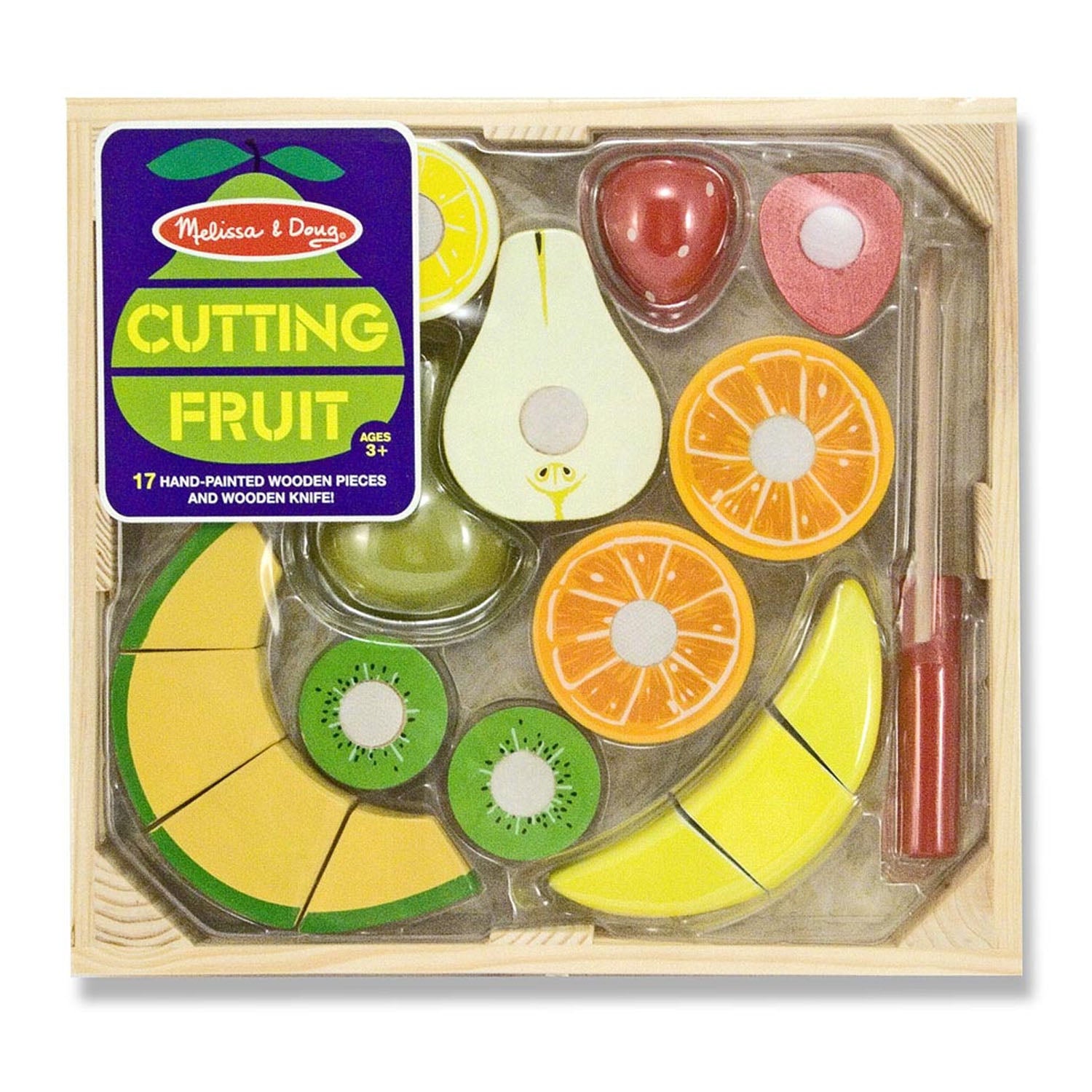 Melissa & Doug 17-Piece Wooden Cutting Fruit Set ?C Play Food Kitchen Accessory