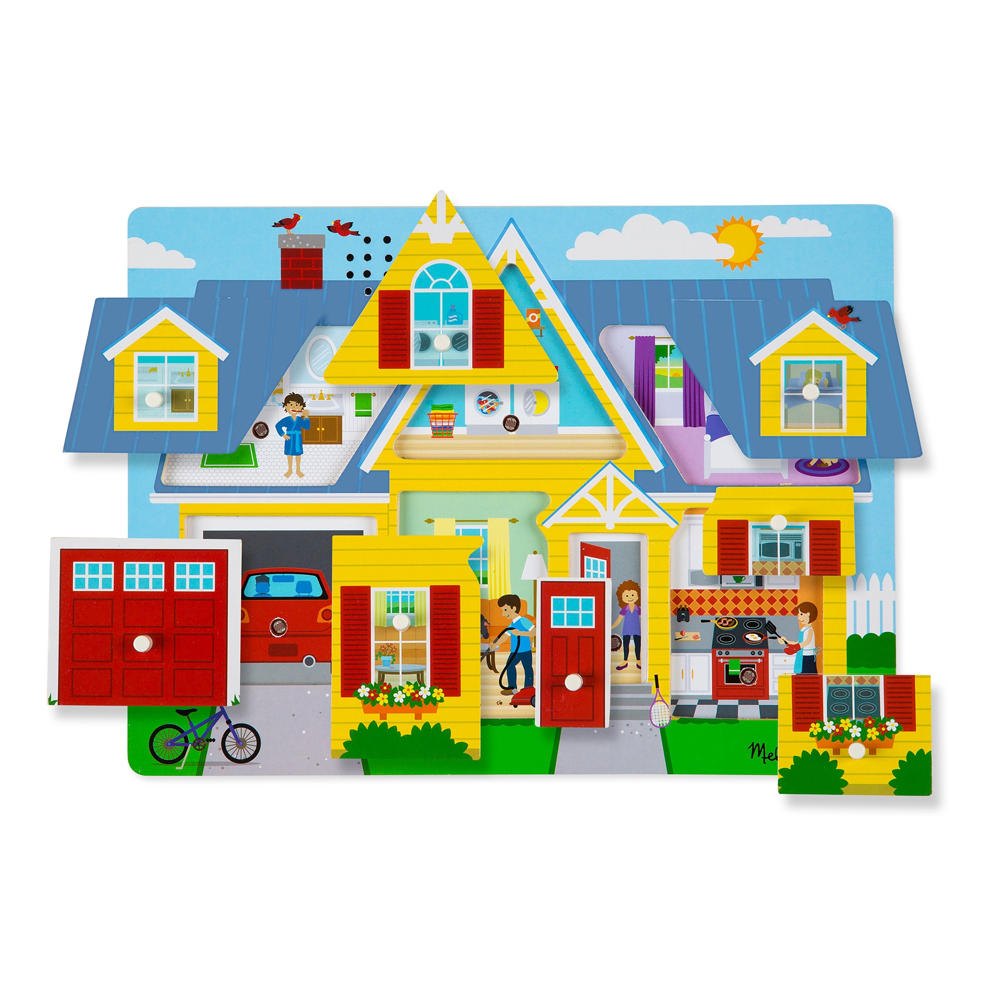 Melissa & Doug Around the House 8-Piece Wooden Sound Peg Puzzle - Image 2