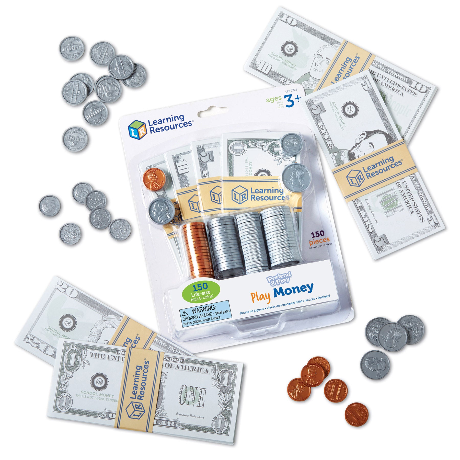 Learning Resources Pretend and Play Money - 300 Pieces of Play Bills and Coins - Image 2