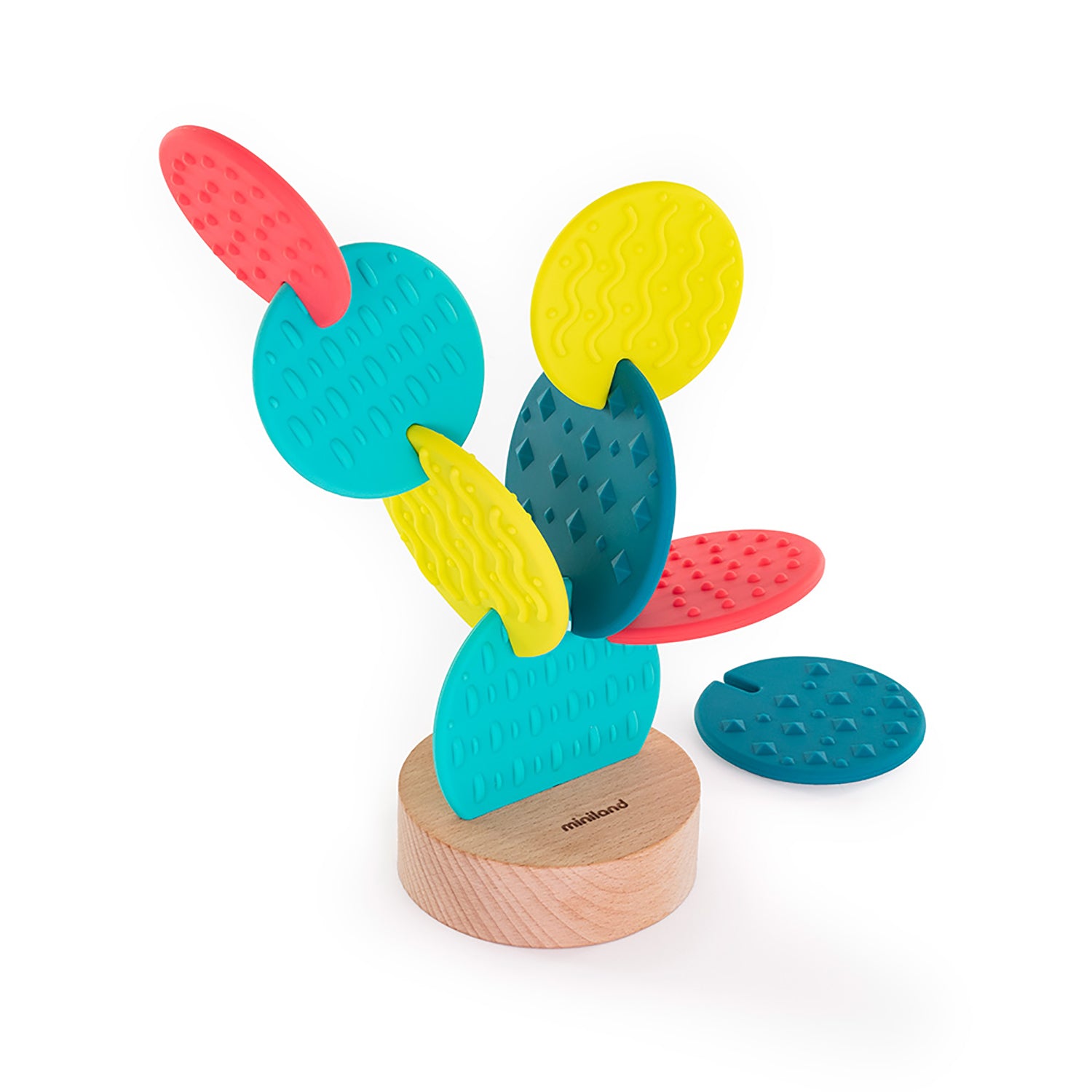Miniland Feel to Learn Sensory Cactus ?C Multi-Texture Silicone Teether and Stacking Toy