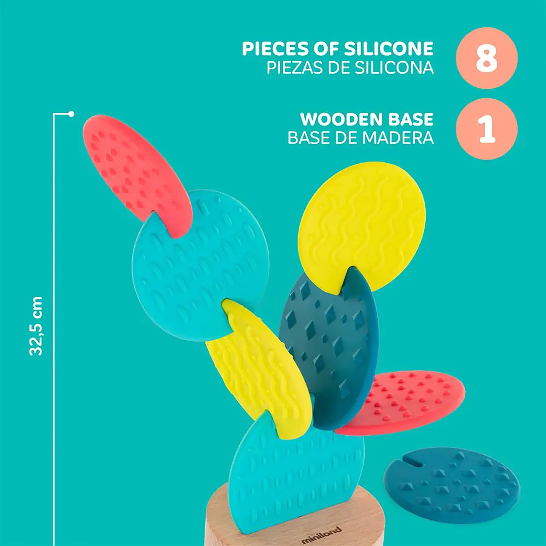 Miniland Feel to Learn Sensory Cactus ?C Multi-Texture Silicone Teether and Stacking Toy - Image 3