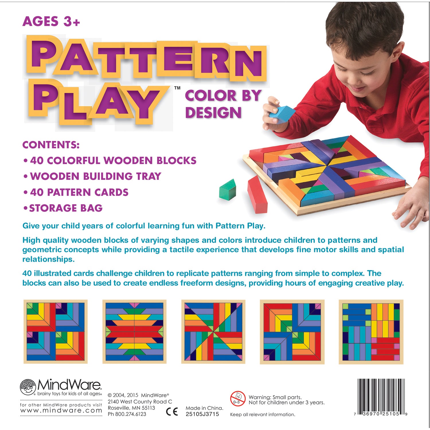 MindWare Pattern Play Colorful Wooden Block Set - 40 Pieces - Image 2