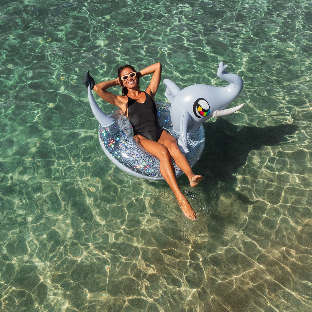 PoolCandy Glitter Elephant 42" Inflatable Pool Tube - Holographic Silver - Image 2