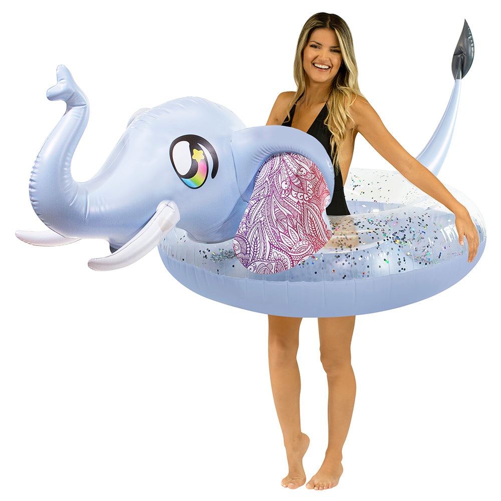 PoolCandy Glitter Elephant Jumbo 48" Beach & Pool Tube with Drink Float
