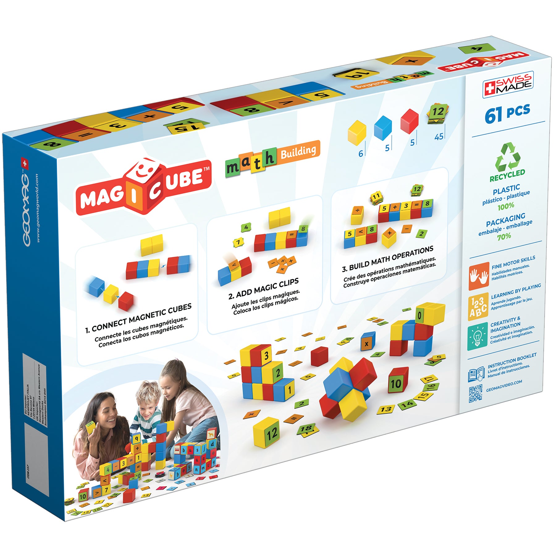Geomag Magicube Math Building Set - 61 Pieces, Recycled, Colorful Magnetic Blocks - Image 2