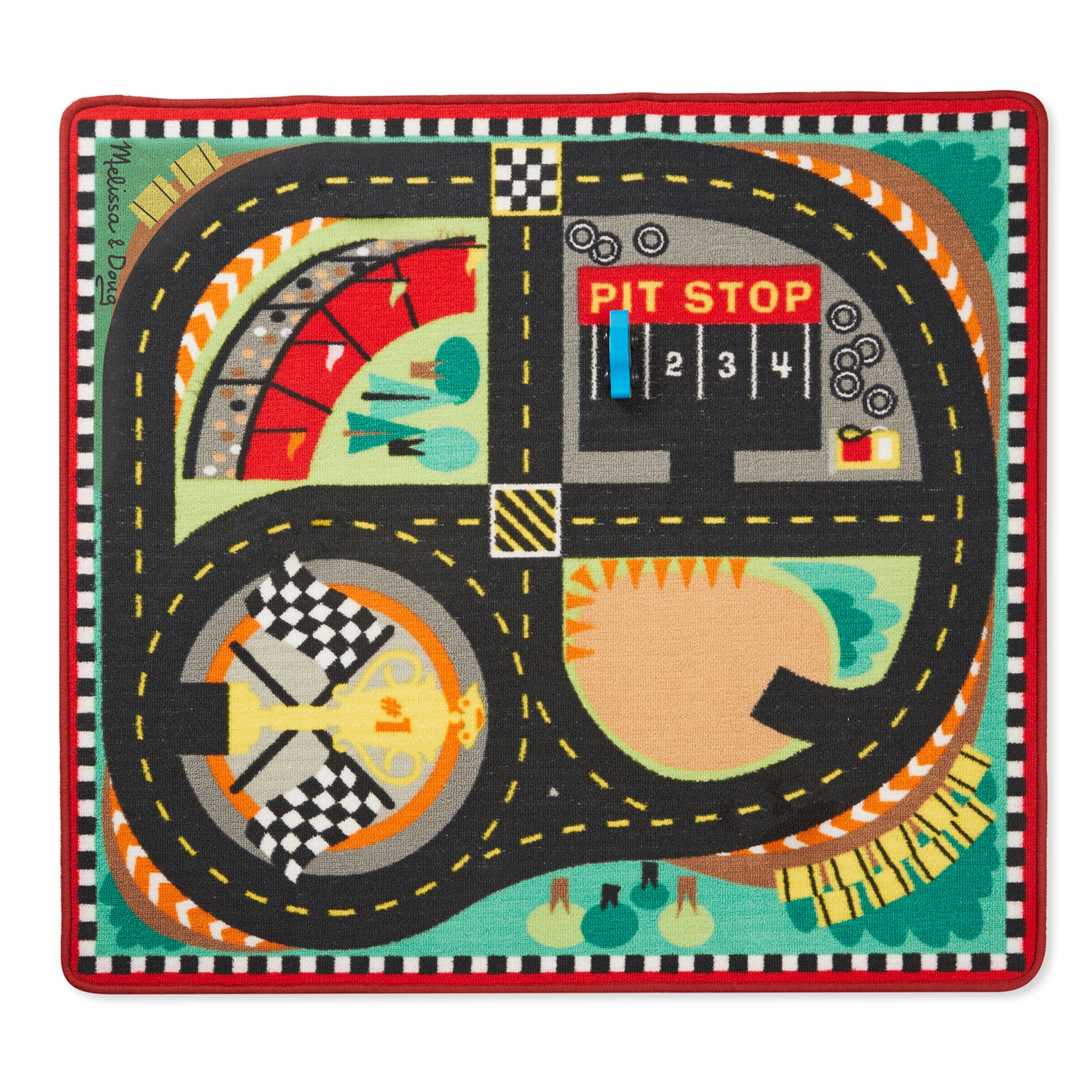 Melissa & Doug Speedway Race Track Rug with 4 Wooden Cars Set - Image 2