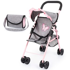 Bayer Design Doll Buggy - Play Stroller, Grey with Pink Butterfly Motif