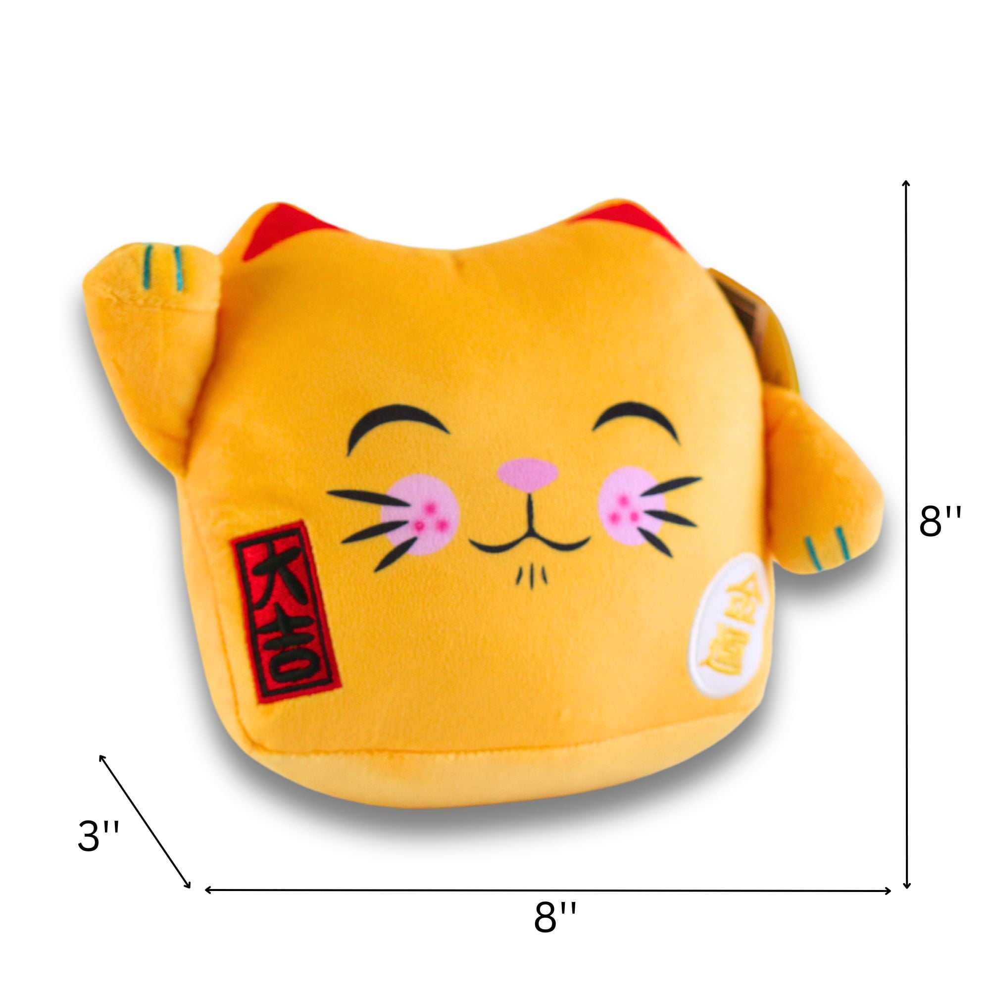 Maneki Neko Gold Velboa Cushion - Closed Eye Design, 8 Inch - Image 2