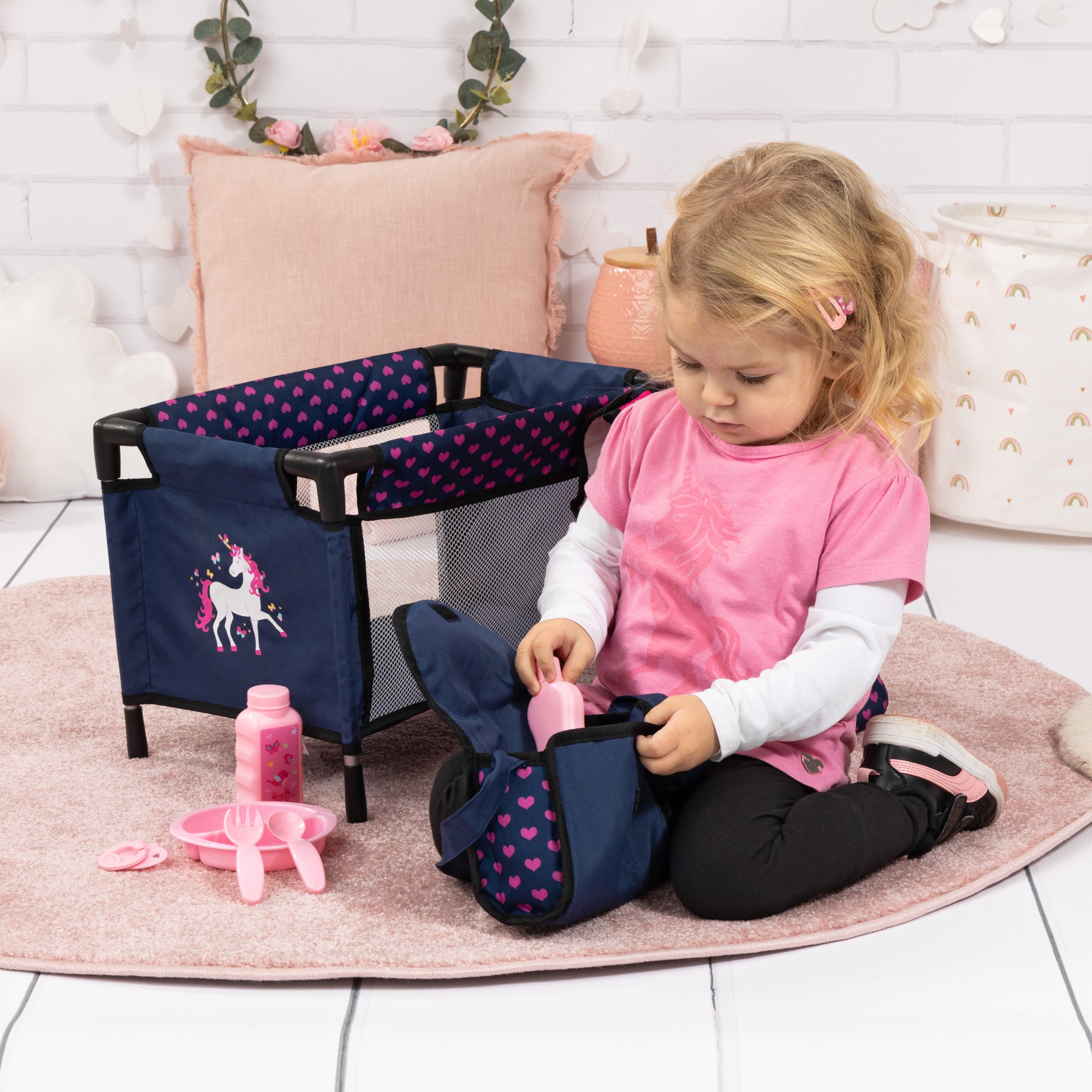 Bayer Design Doll Travel Set with Navy-Pink-Unicorn Theme - Image 3