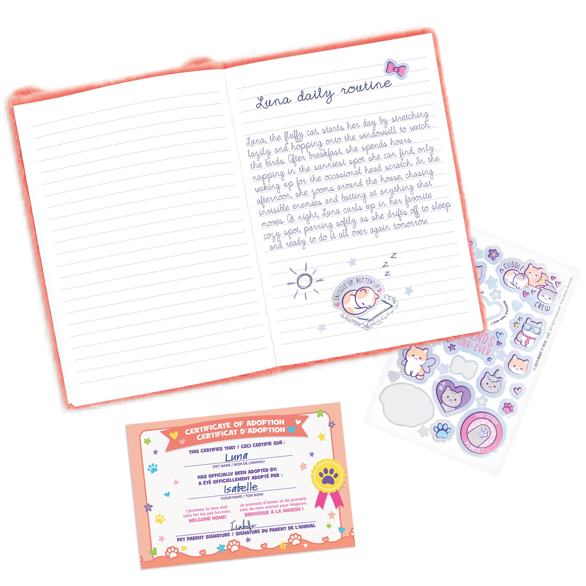 3C4G Happy Tails Plush Cat Adoption Journal - Pink Diary for Girls 6+ - Image 3