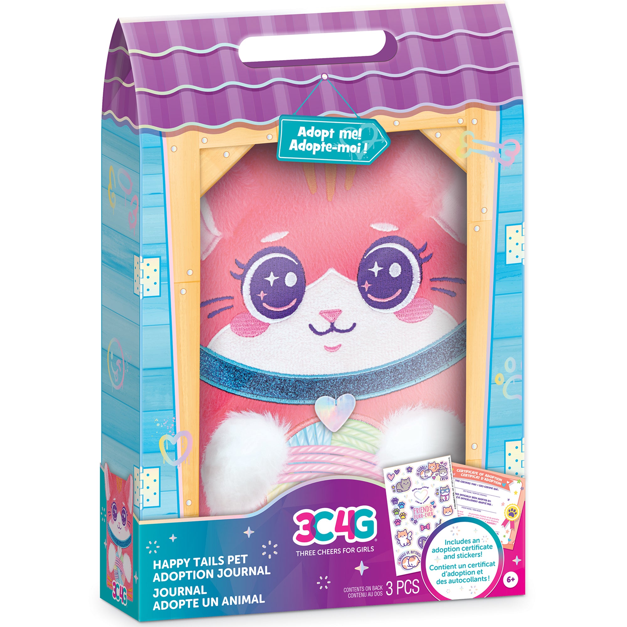 3C4G Happy Tails Plush Cat Adoption Journal - Pink Diary for Girls 6+ - Image 2