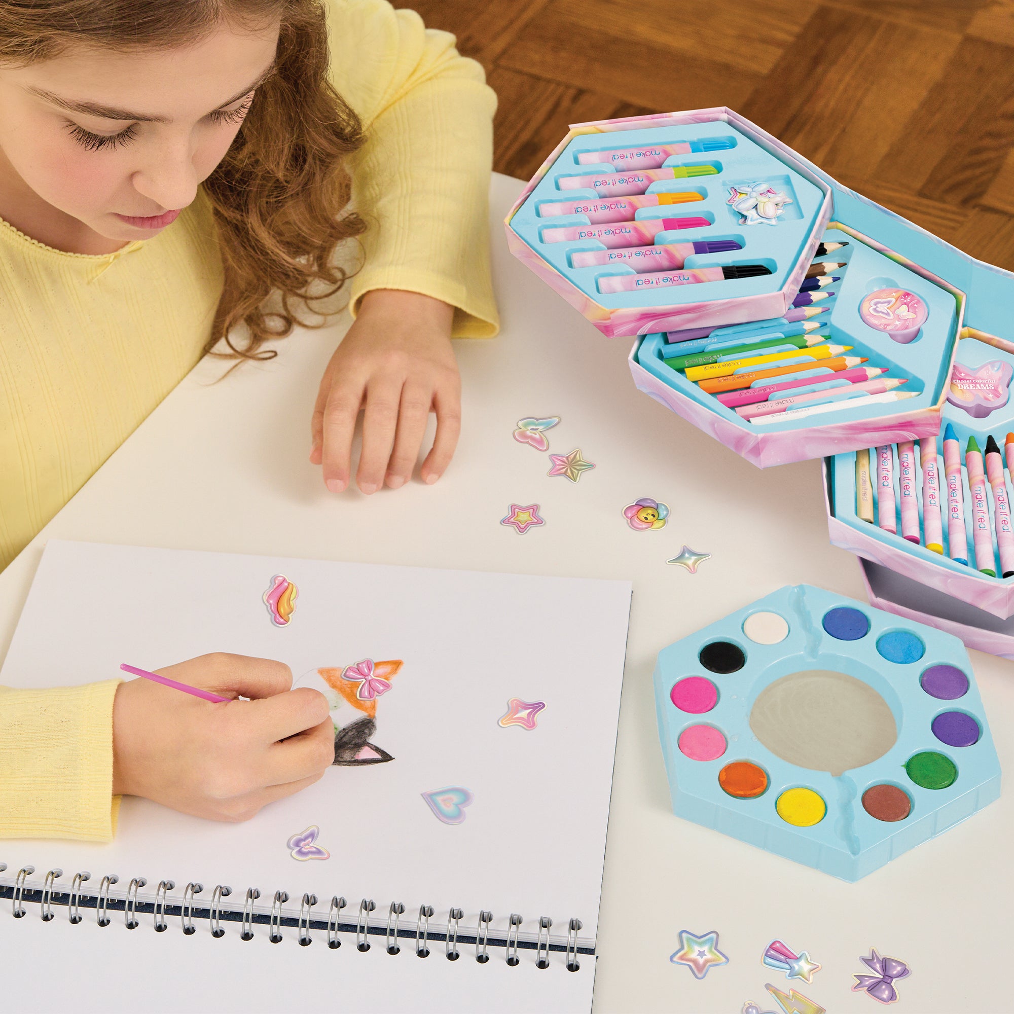 Make It Real Creative Heart Art Studio Set - Hexagon 68pc Kit for Tween Girls - Image 5
