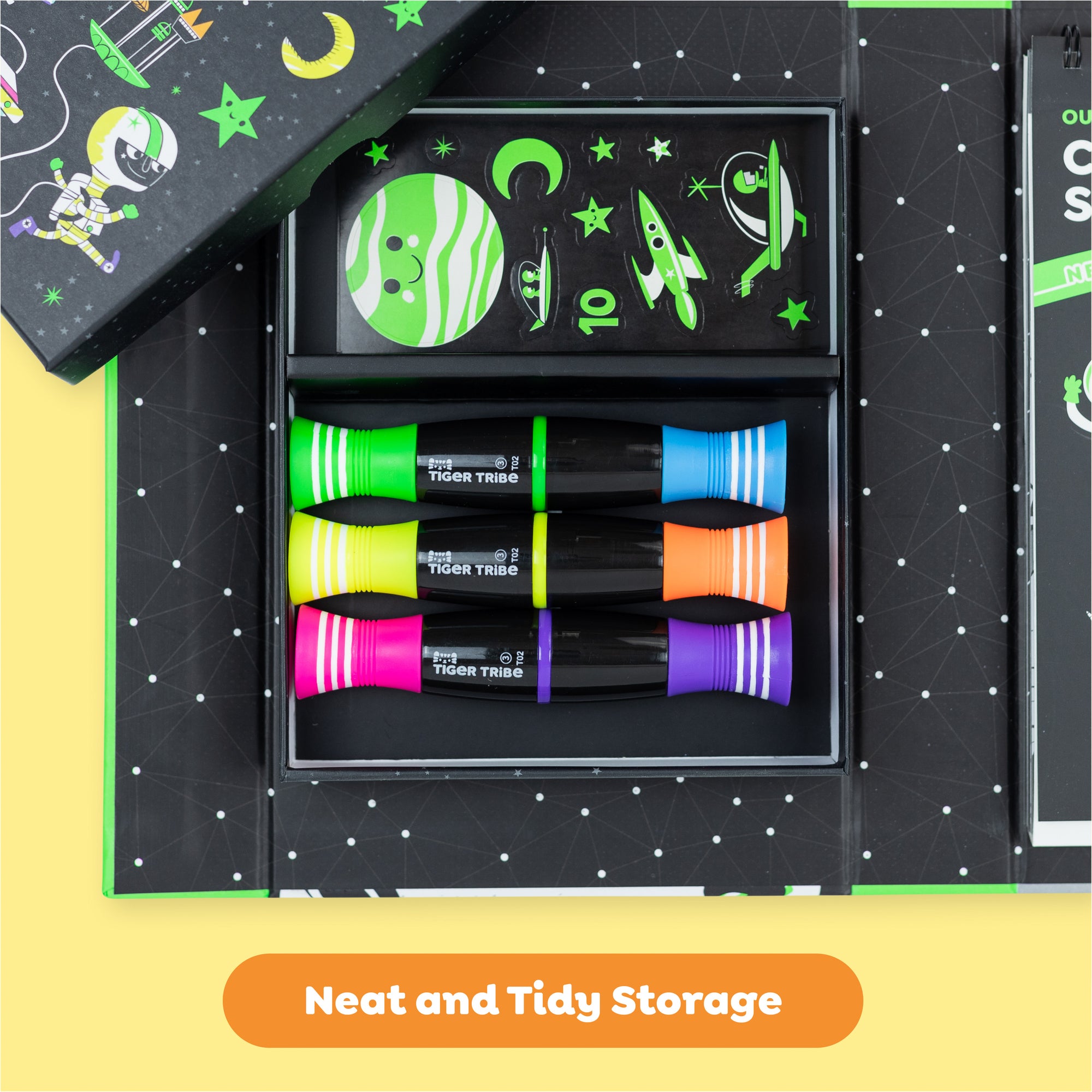 Tiger Tribe Neon Coloring Set - Outer Space Activity Kit with Markers & Stickers - Image 4