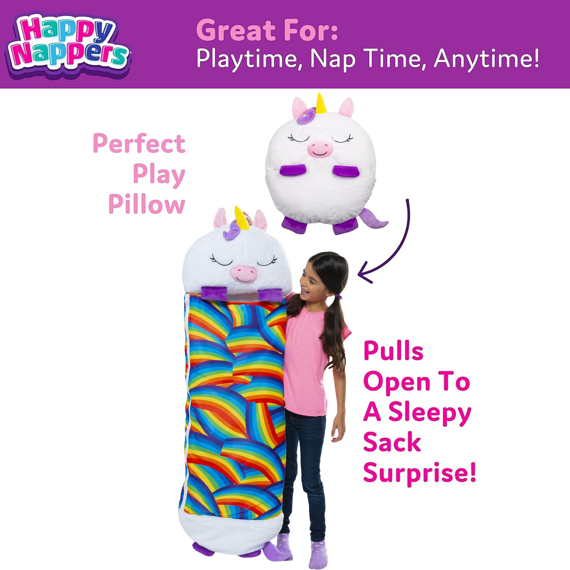 Happy Nappers White Unicorn 66 inch Plush Sleeping Bag - Large - Image 2