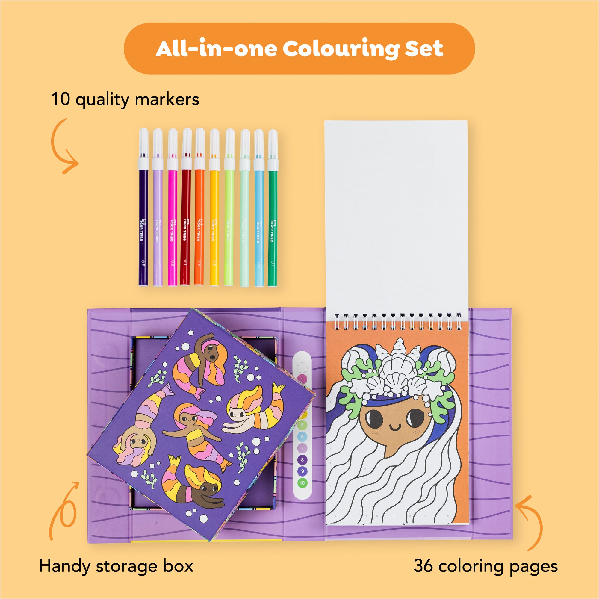 Tiger Tribe Mermaids & Friends Color by Numbers Activity Set - Includes Markers - Image 2