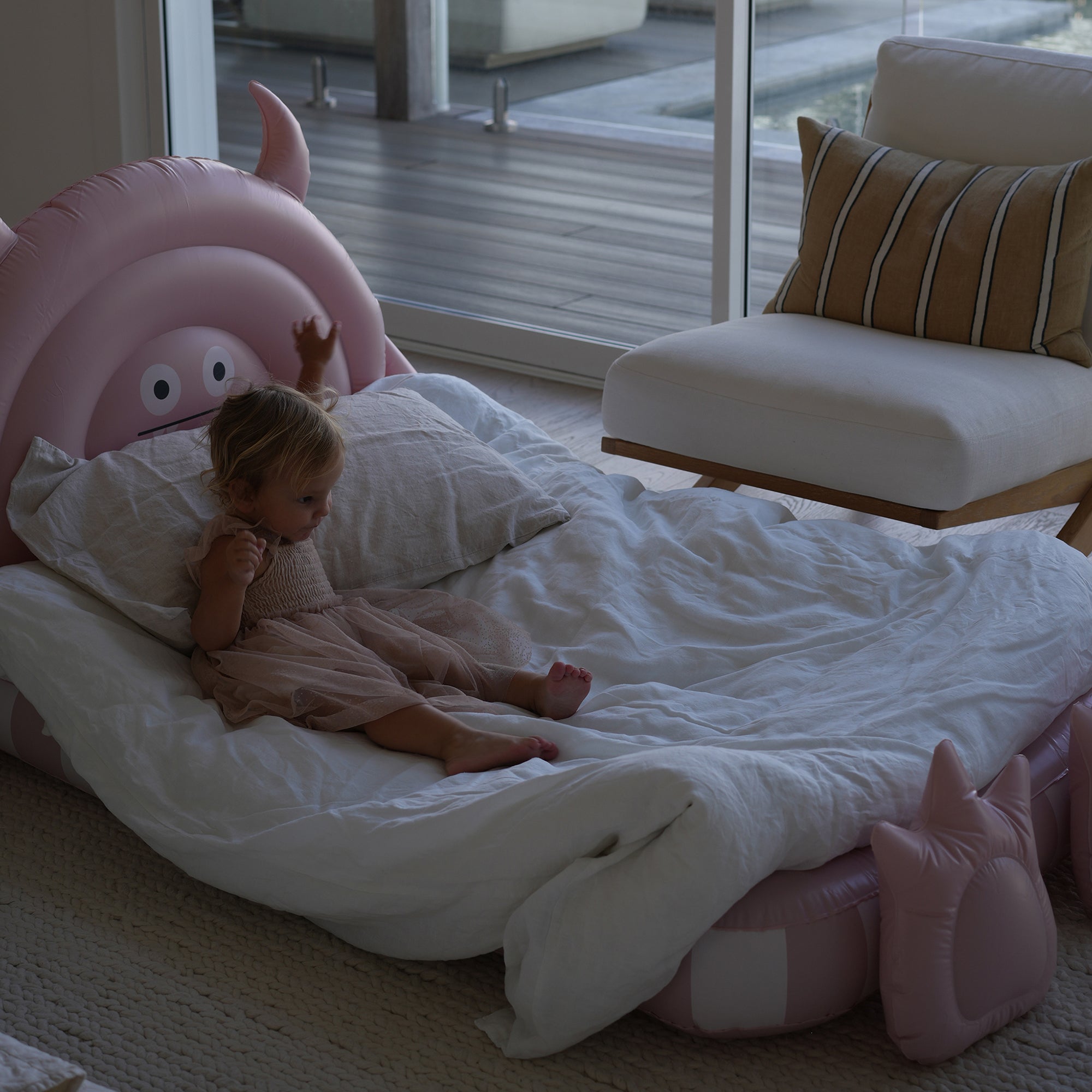 Sunnylife Monster Pink Kids Inflatable Sleepover Bed with Character Headboard - Image 4