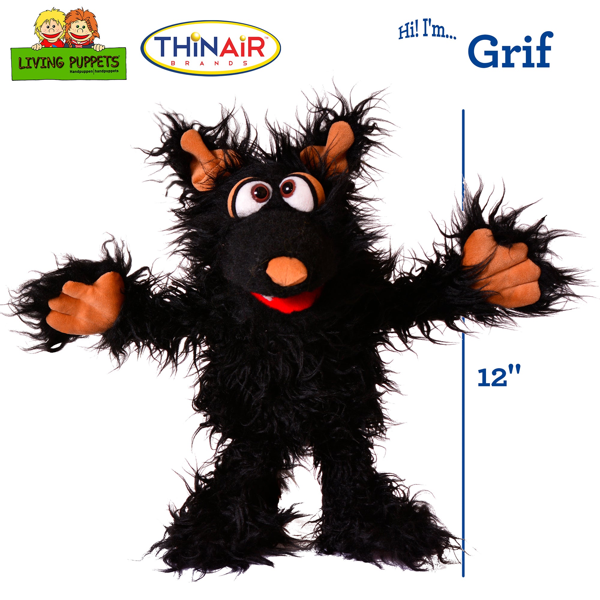 Living Puppets Grif The Black Dog - 12" Plush Hand Puppet, Handcrafted - Image 2