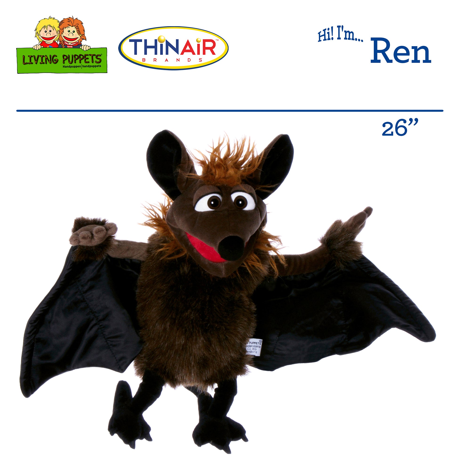 Living Puppets Ren The Flying Bat 26" Plush Hand Puppet - Image 2