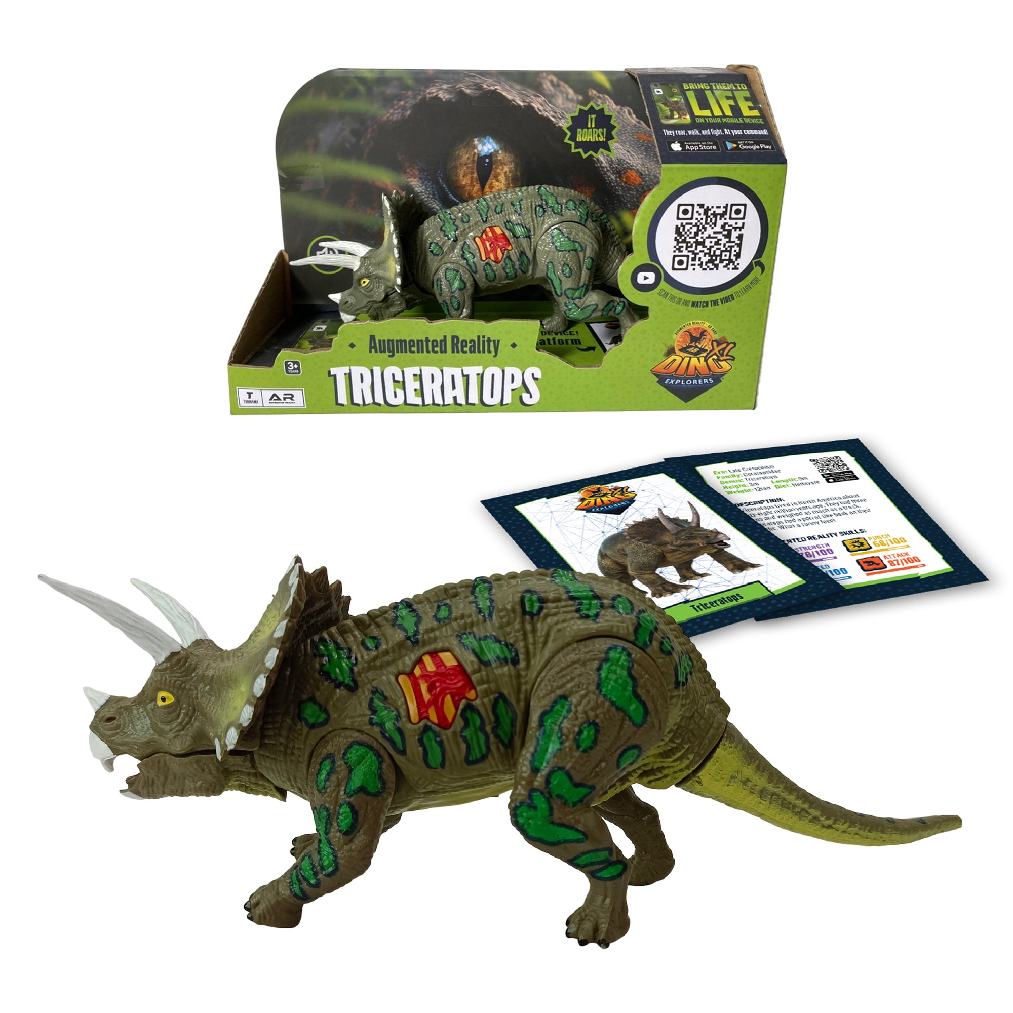 Dino Explorers AR Dinosaur XL & Brick Combo - 10" Triceratops Sound Figure - Image 3