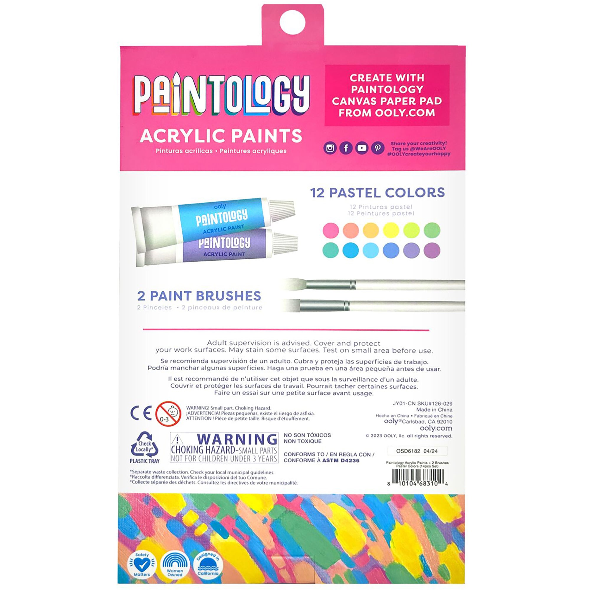 OOLY Paintology Collection Pastel Acrylic Paint Set - 12 Colors, 2 Brushes - Image 2