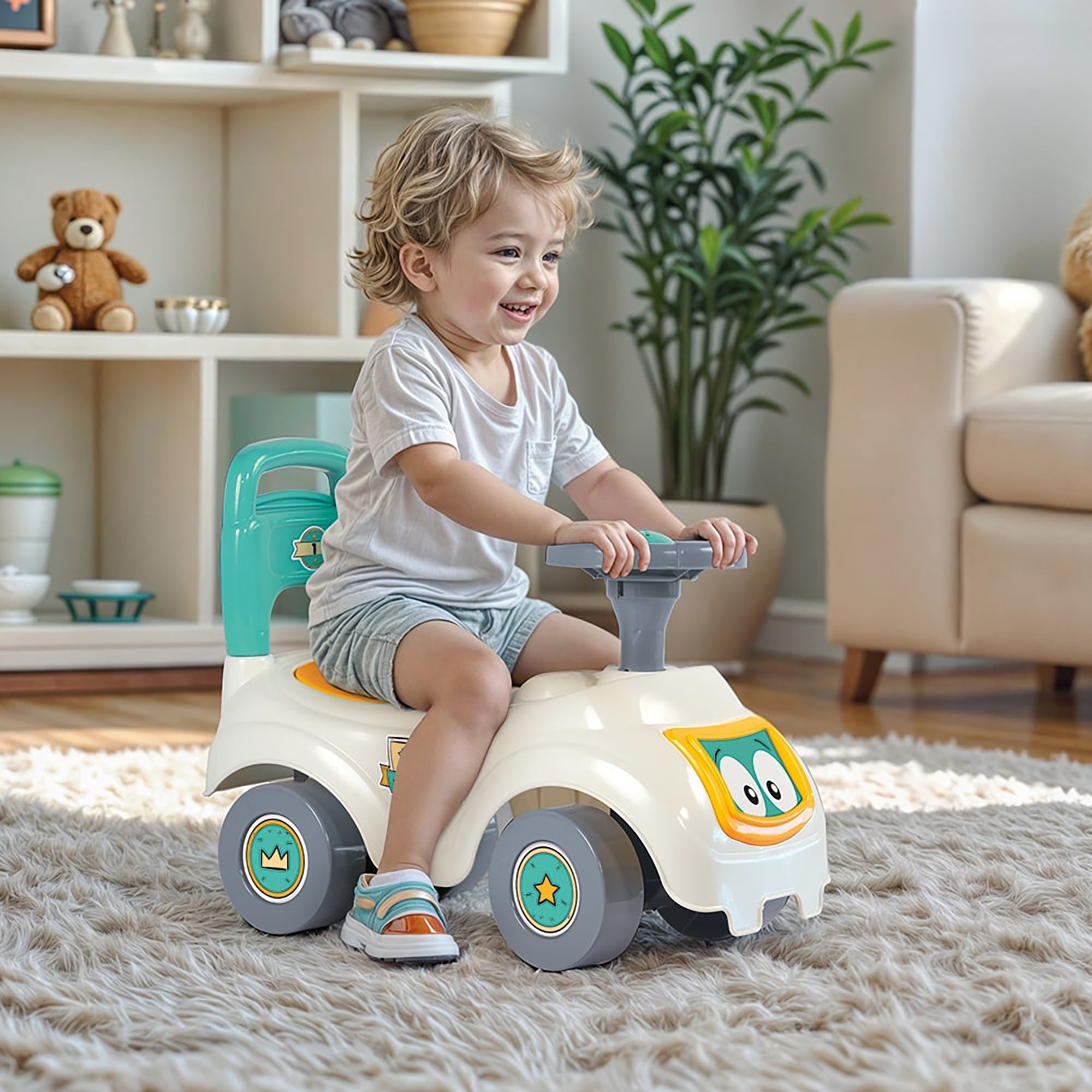 Dolu - Walk & Drive: Sit N' Ride - Vibrant Toddler Ride-on Toy, White-Yellow-Green - Image 2