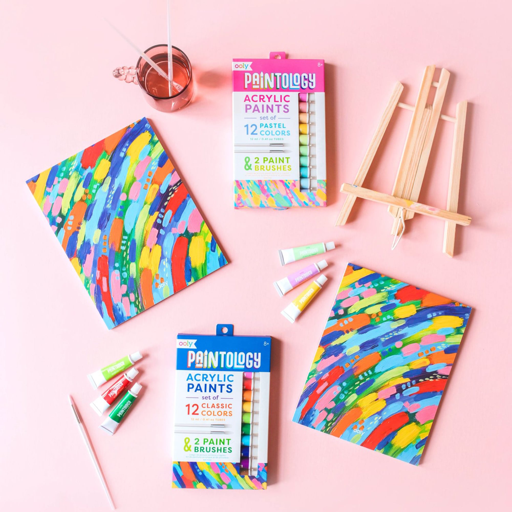 OOLY Paintology Collection Pastel Acrylic Paint Set - 12 Colors, 2 Brushes - Image 5
