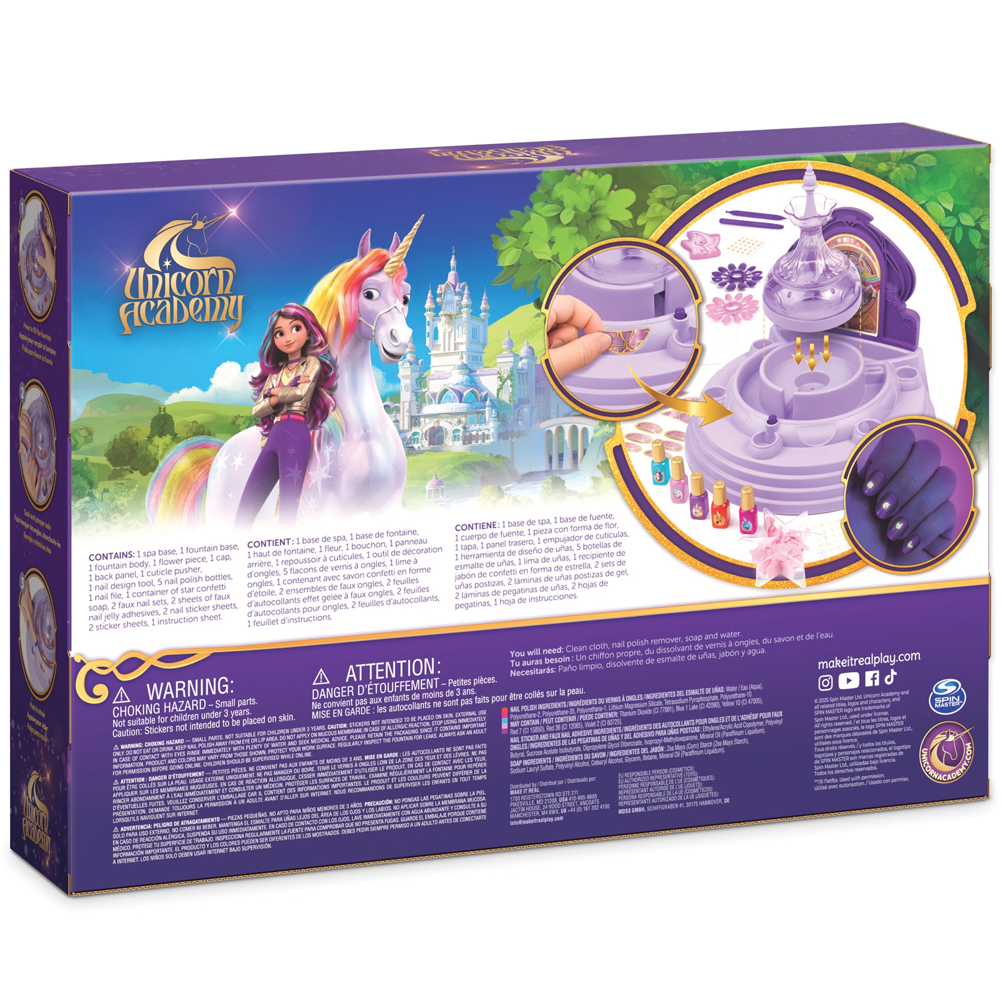 Make It Real Unicorn Academy Star Stables Fountain Nail Spa Kit ?C Bubble Soak, Polish & Glow Decals - Image 2