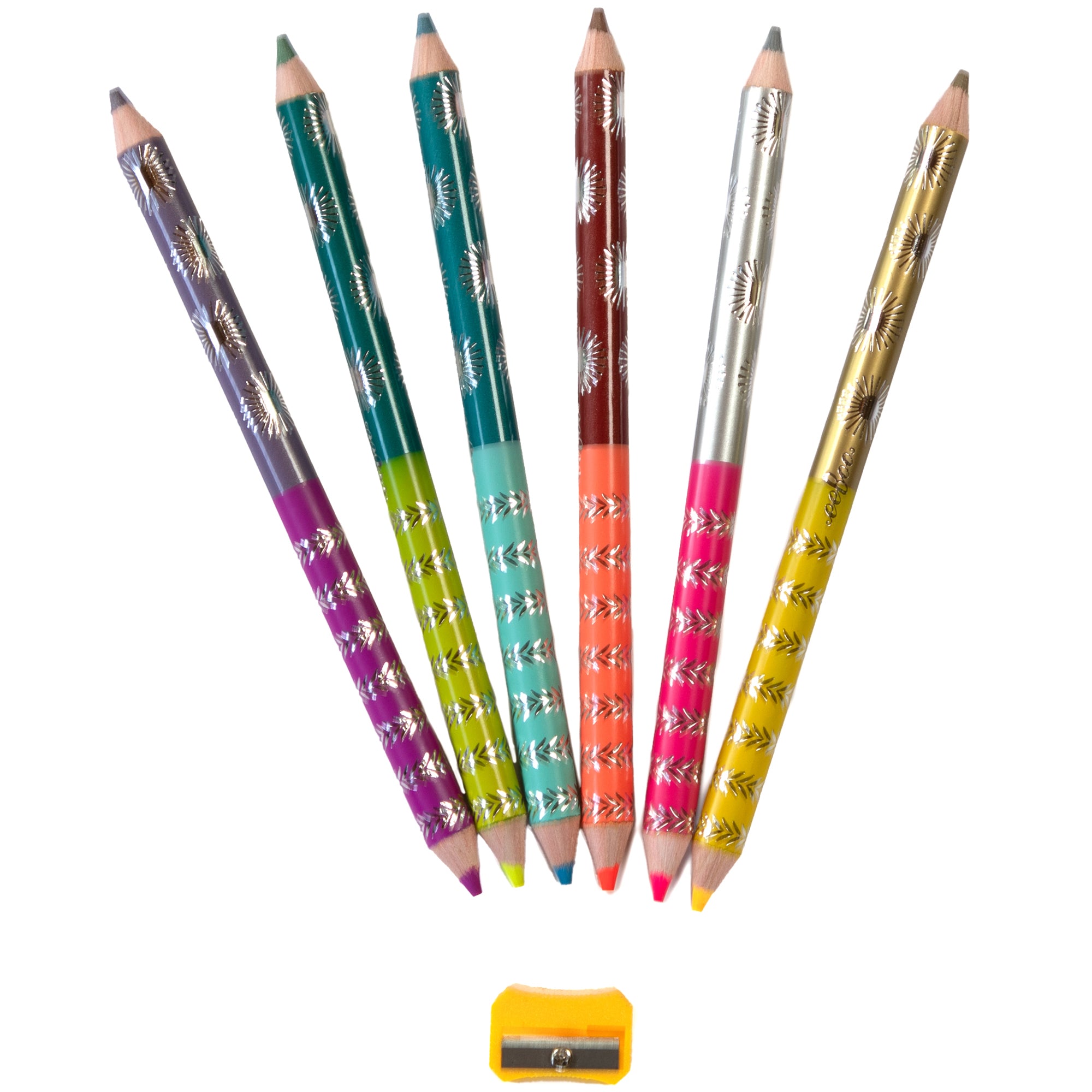 eeBoo Jumbo Double-Sided Colored Pencils - 12 Bright Metallic & Fluorescent Colors - Image 2