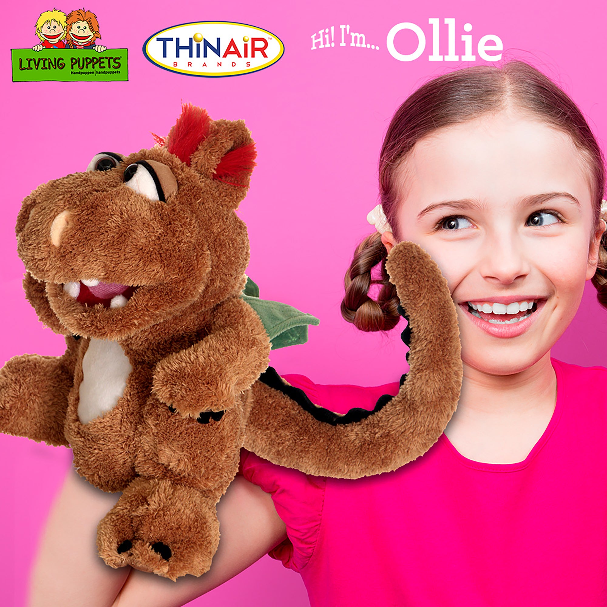 Living Puppets Ollie The Brown Dragon 14" Plush Hand Puppet - Image 3