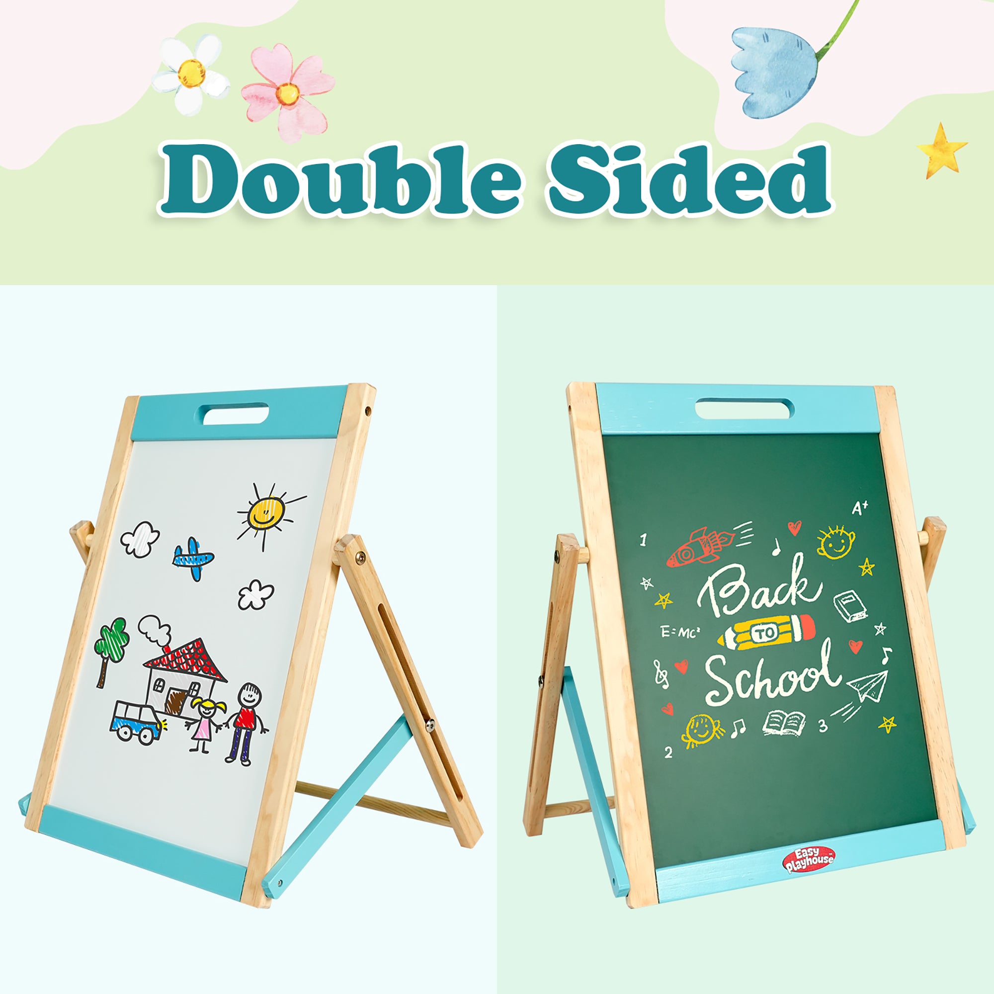 Easy Playhouse Wooden Tabletop Art Easel - Magnetic Double-Sided Chalk & Whiteboard - Image 2