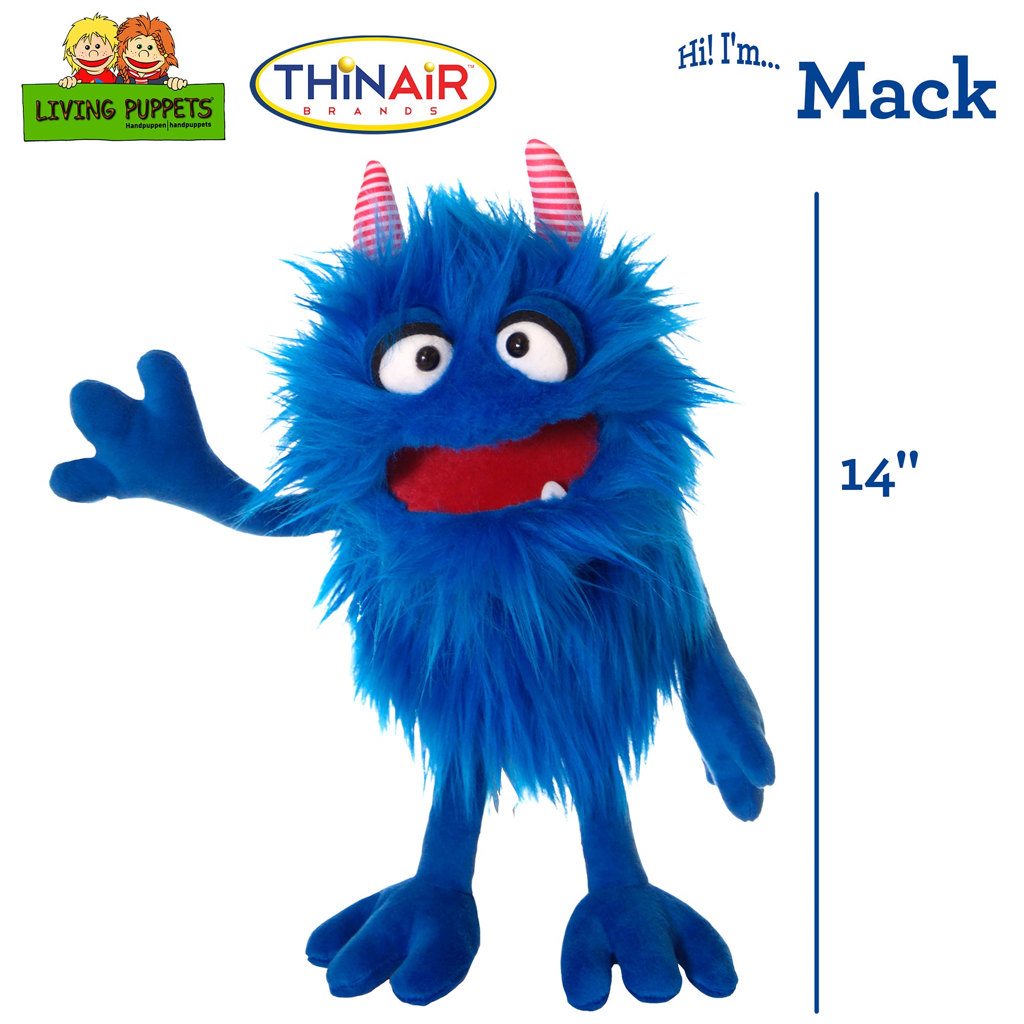 Living Puppets Mack The Friendly Monster - 14" Blue Plush Hand Puppet - Image 2