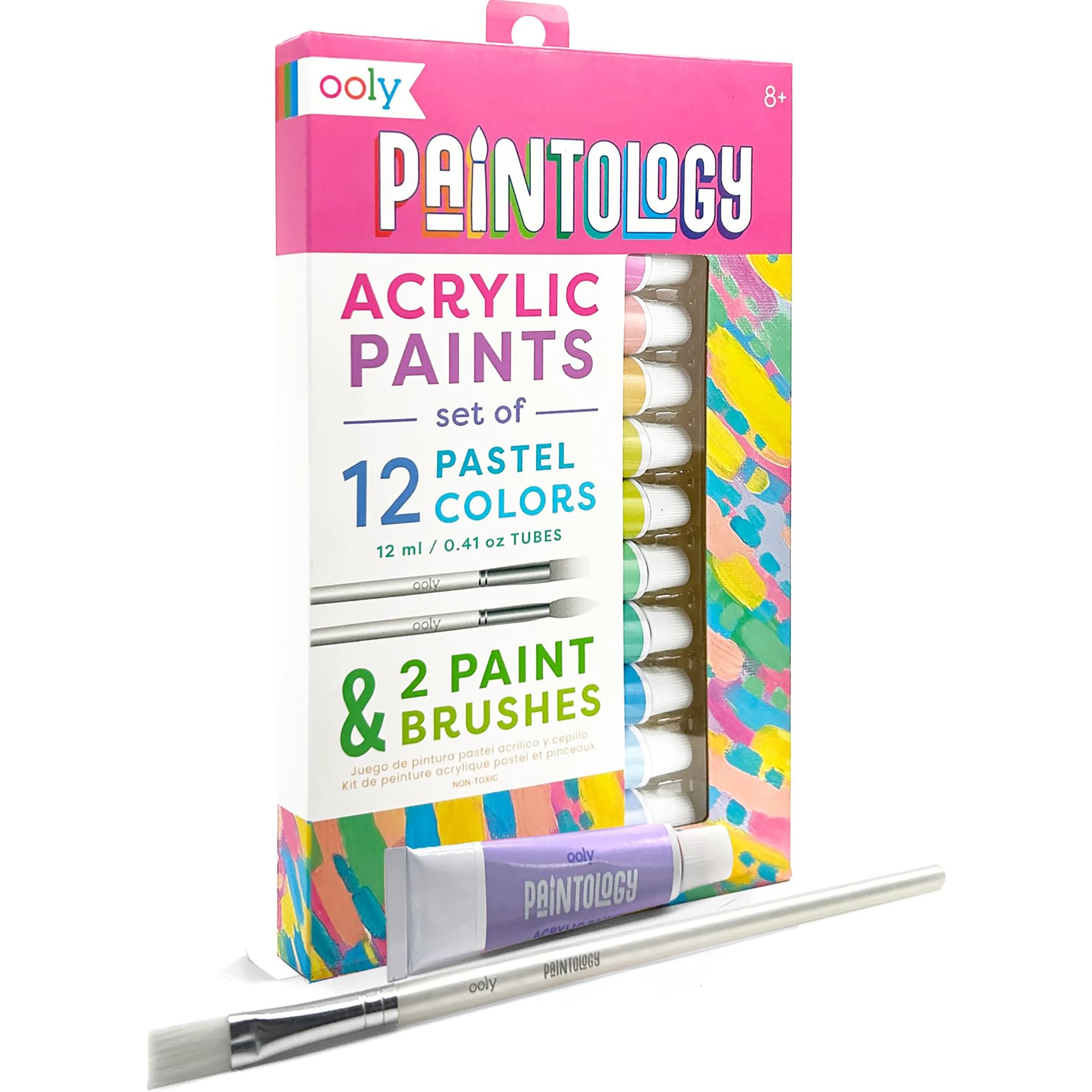 OOLY Paintology Collection Pastel Acrylic Paint Set - 12 Colors, 2 Brushes - Image 3