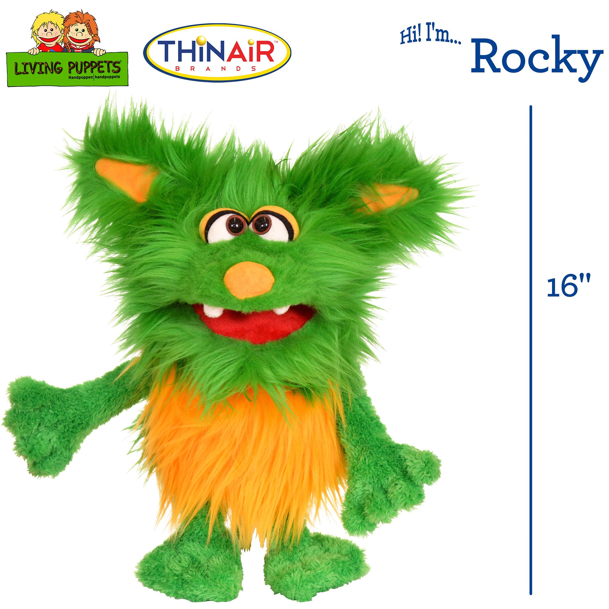 Living Puppets Rocky The Green Friendly Monster - 16" Plush Hand Puppet - Image 2