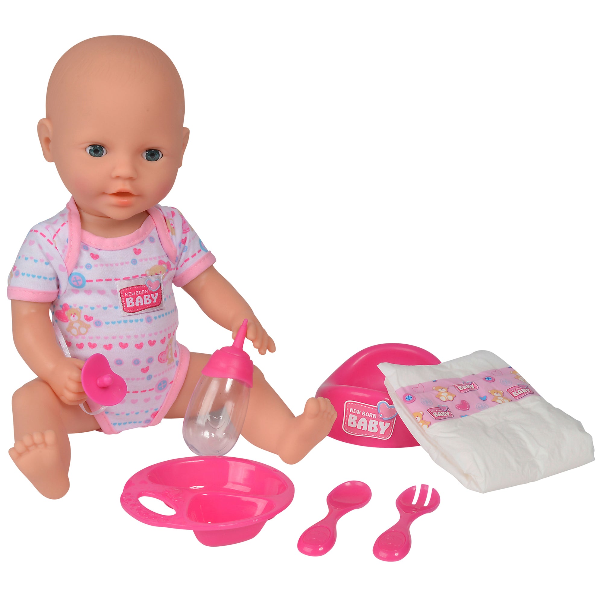 Simba Toys 15" Drink & Wet Baby Doll Set - Pink Heart Onesie - Image 2