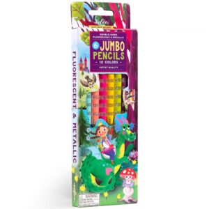 eeBoo Jumbo Double-Sided Colored Pencils - 12 Bright Metallic & Fluorescent Colors