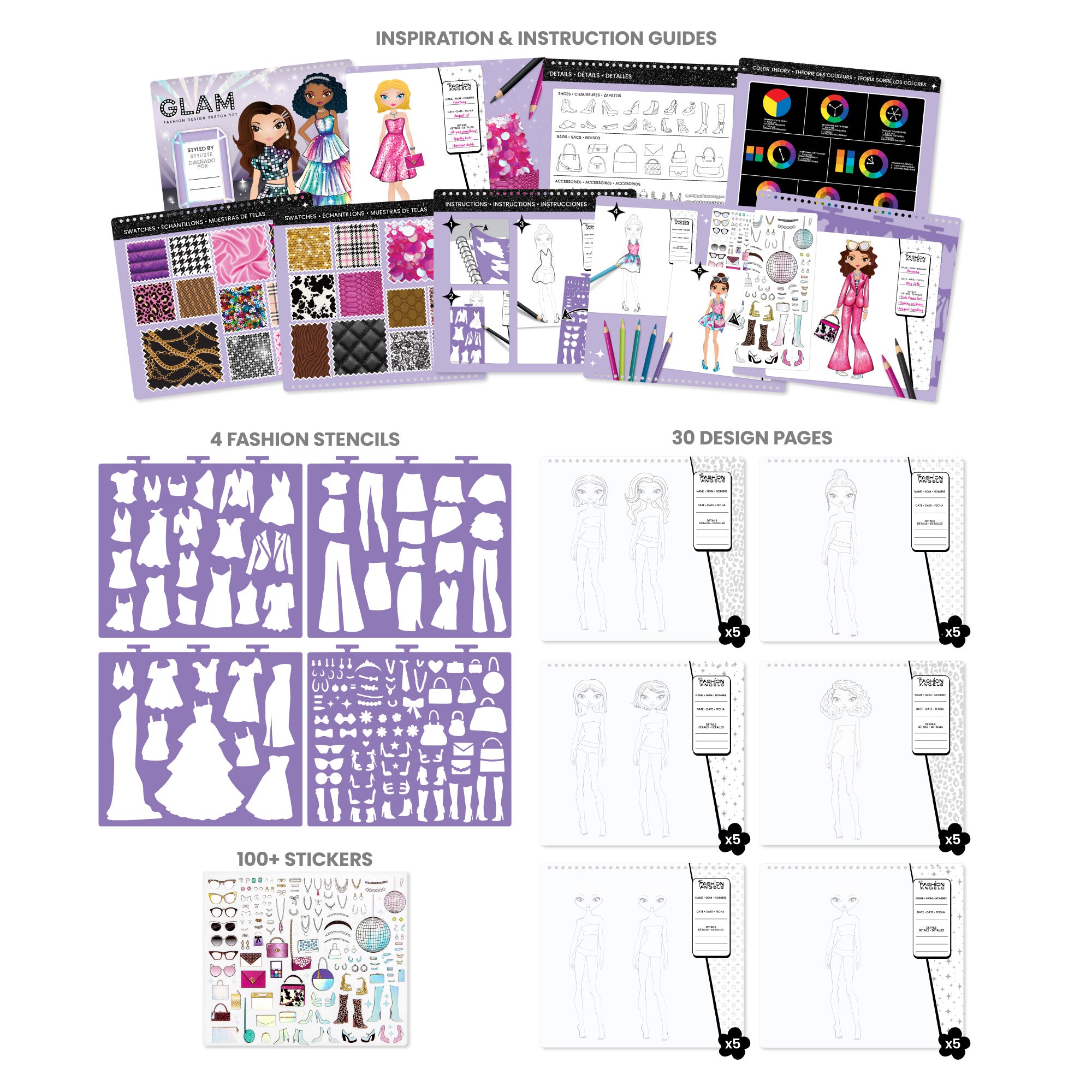 Fashion Angels Glam Fashion Design Sketch Set - Activity Kit for Kids 6+ - Image 3